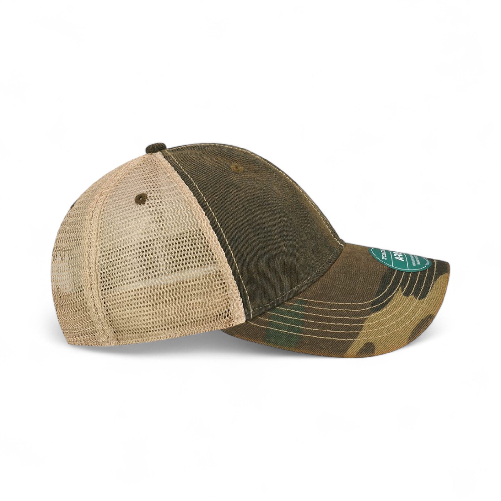 Right side view of Legacy OFA custom hat in black, army camo and khaki