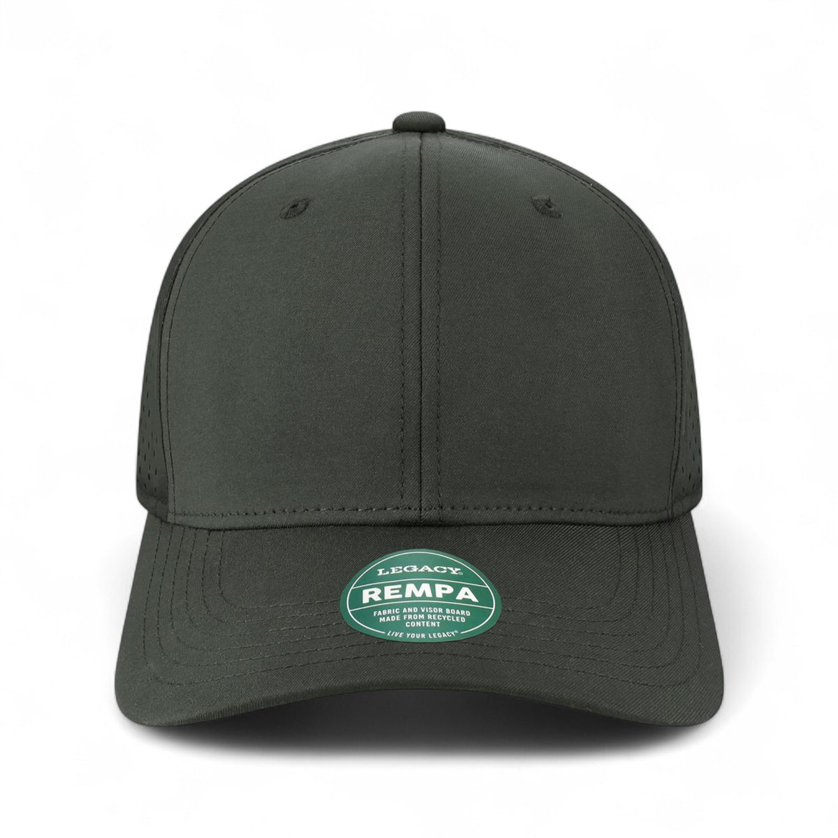Front view of LEGACY REMPA custom hat in black
