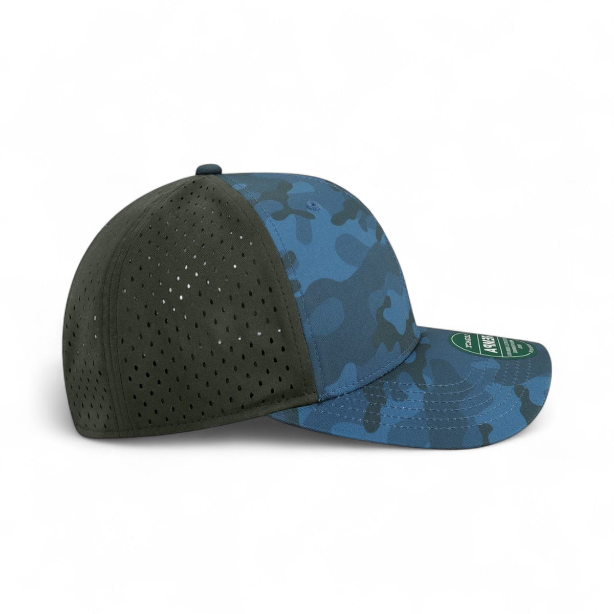 Right side view of Legacy REMPA custom hat in blue camo and black