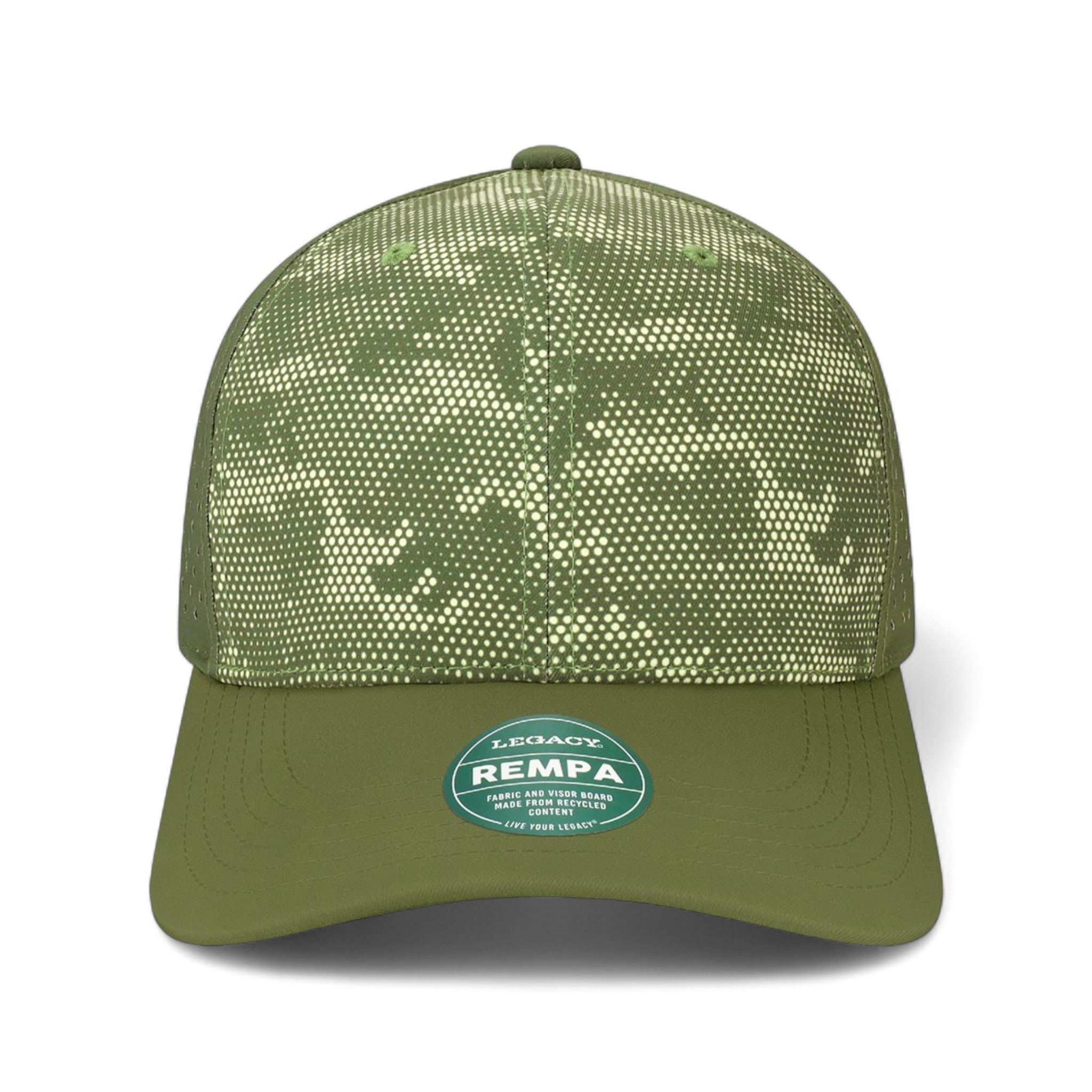 Front view of Legacy REMPA custom hat in army camo dots