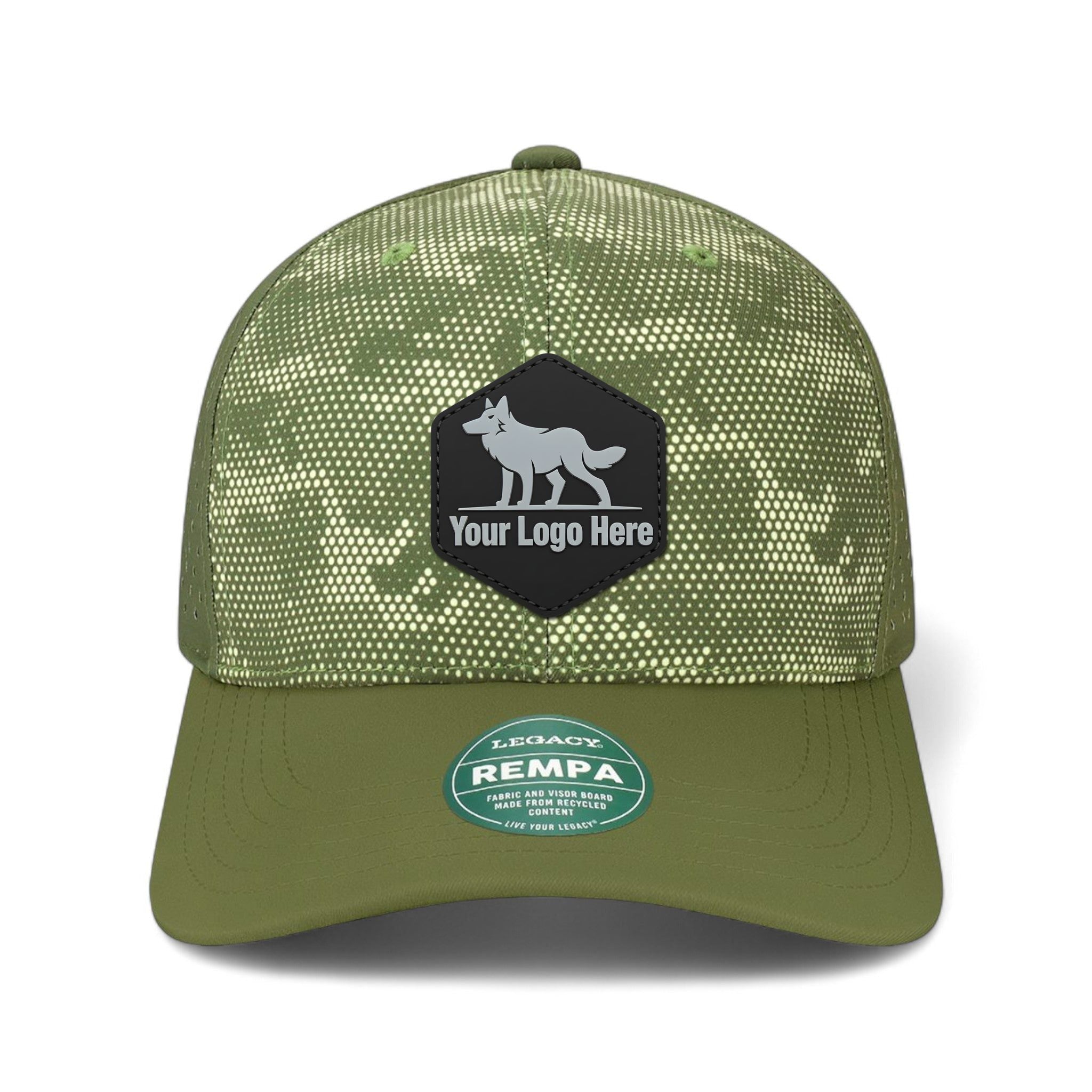 PVC patch preview of Legacy REMPA custom hat in army camo dots