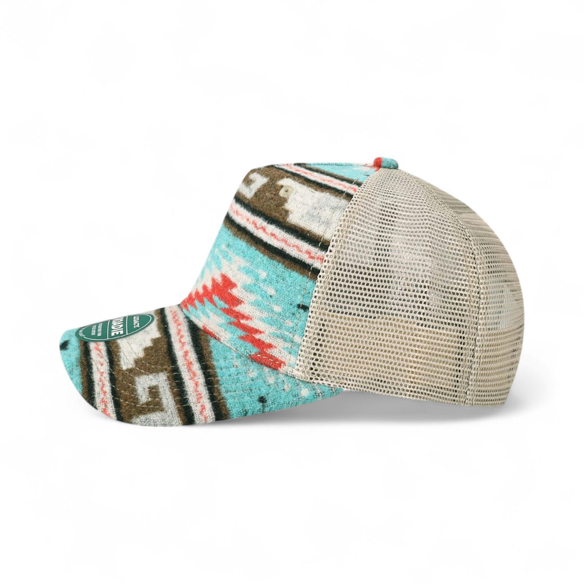 Left side view of Legacy ROADIE custom hat in aztec