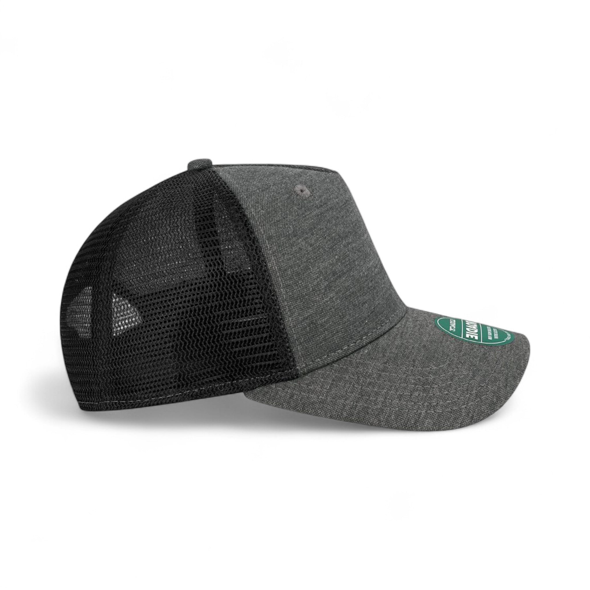 Right side view of Legacy ROADIE custom hat in black and black