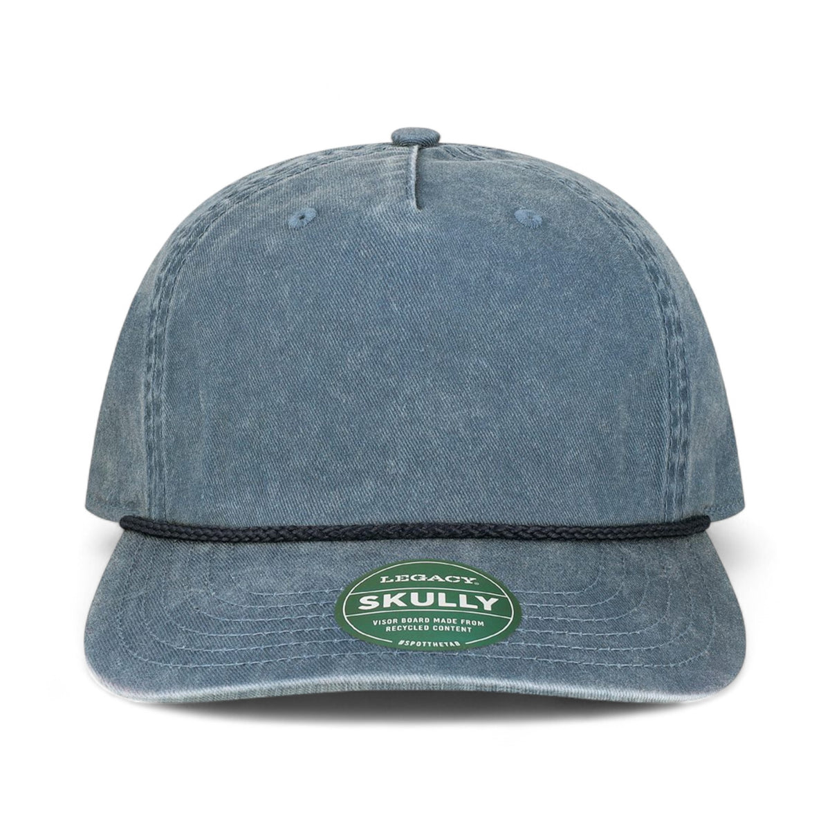 Front view of LEGACY SKULLY custom hat in navy