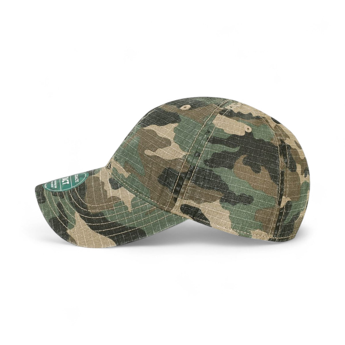 Left side view of Legacy TACT custom hat in army camo