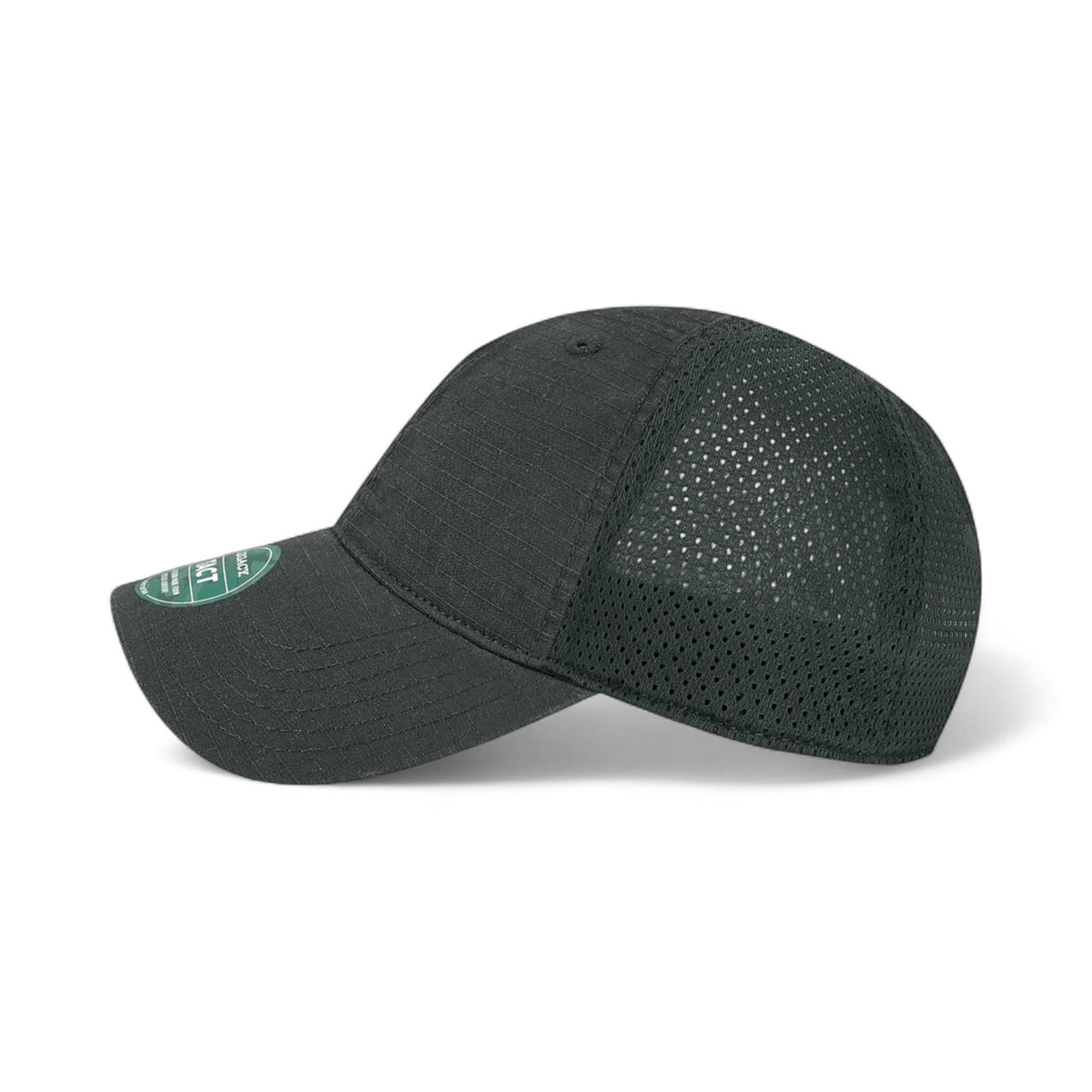 Left side view of Legacy TACT custom hat in black and black