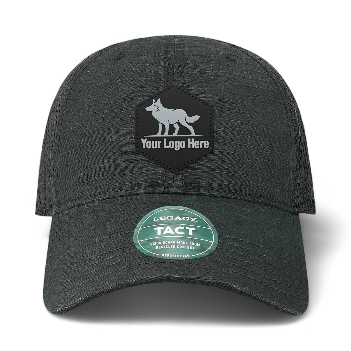 PVC patch preview of Legacy TACT custom hat in black and black