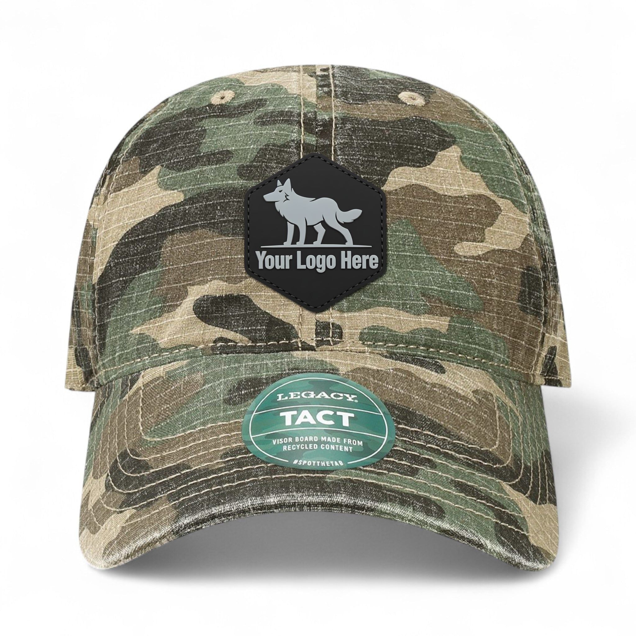 PVC patch preview of Legacy TACT custom hat in army camo