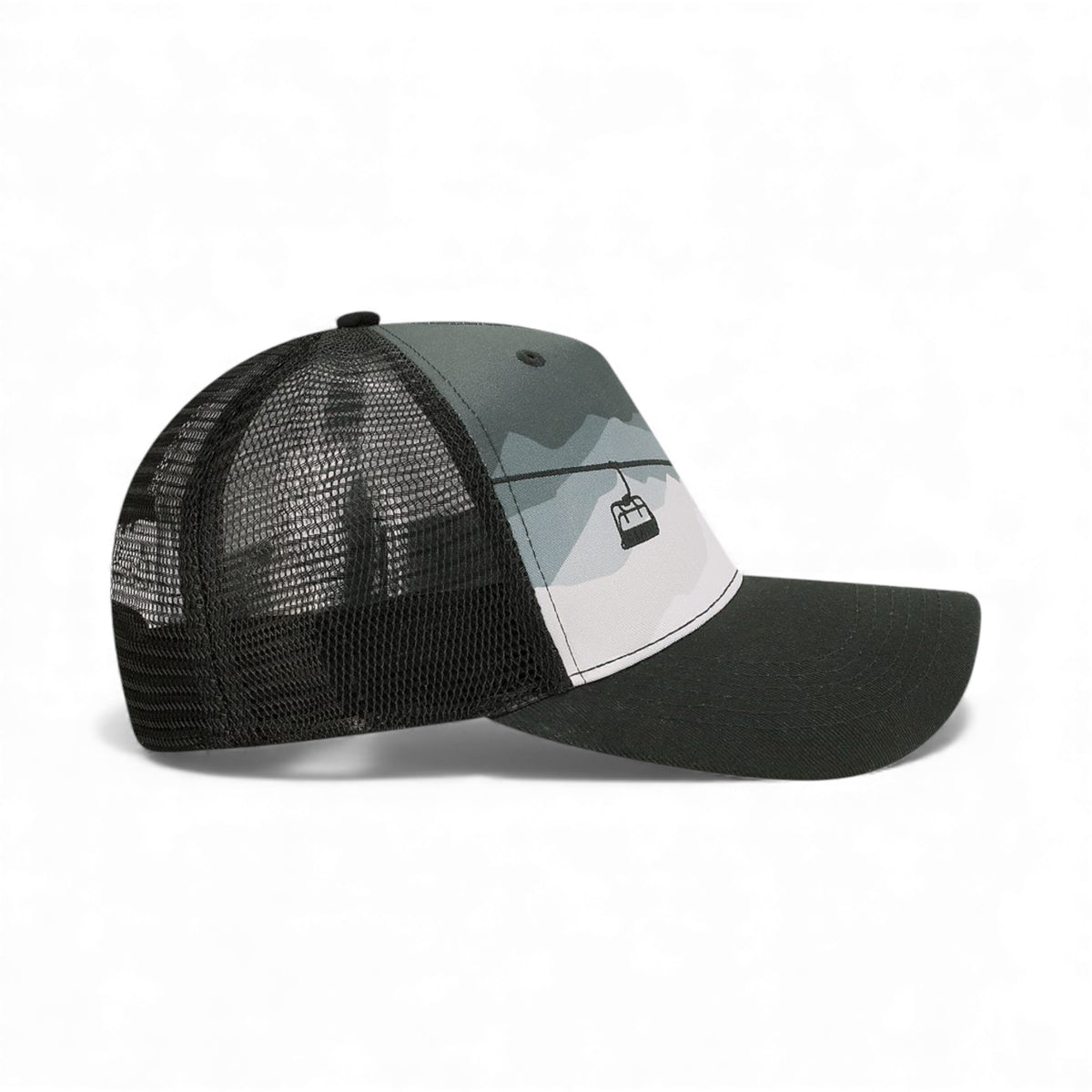 Right side view of Locale 5PTKR custom hat in chairlift and black