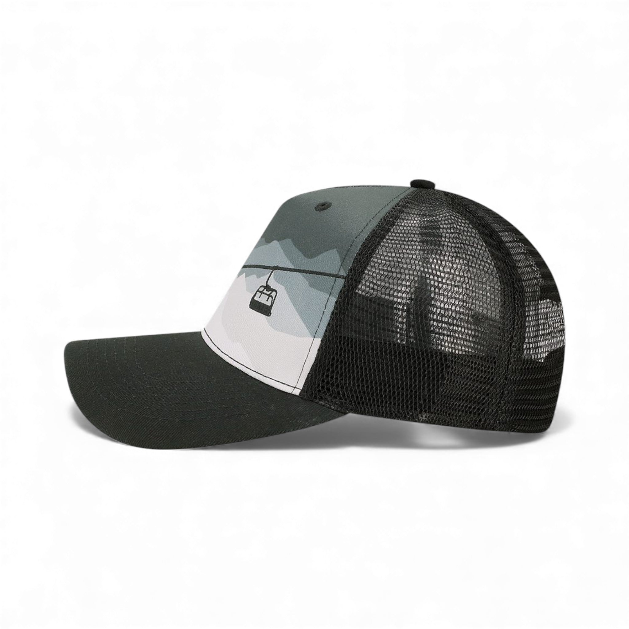 Left side view of Locale 5PTKR custom hat in chairlift and black