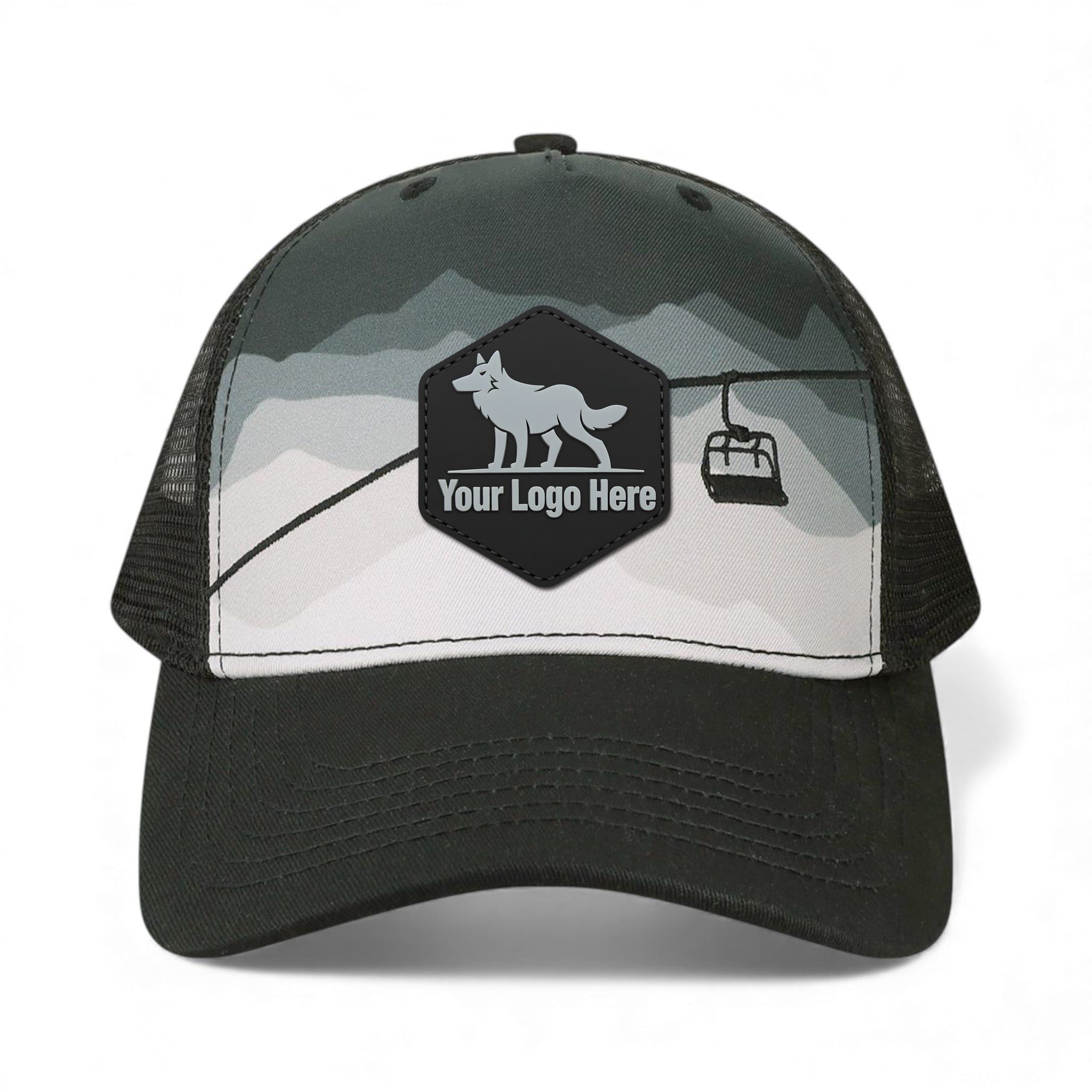 PVC patch preview of Locale 5PTKR custom hat in chairlift and black