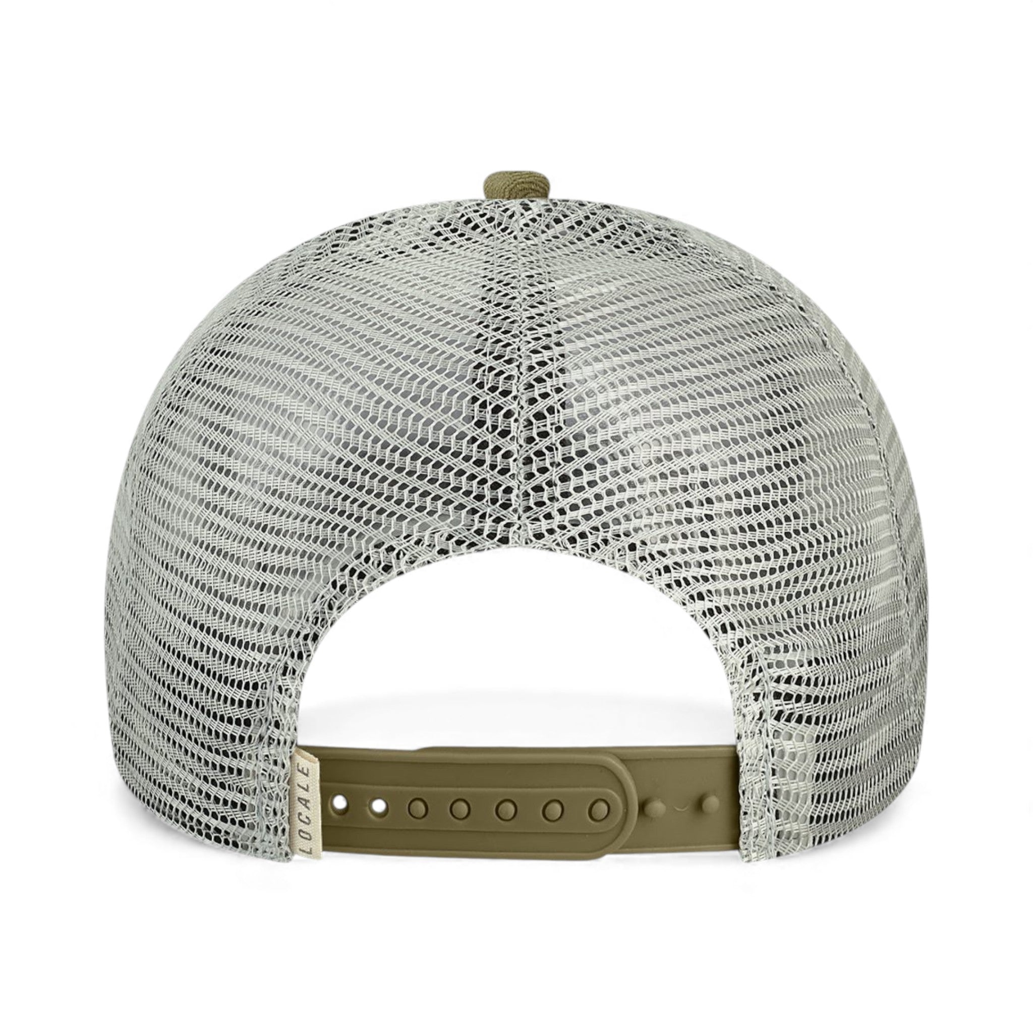 Back view of Locale 5PTKR custom hat in denali olive green and grey