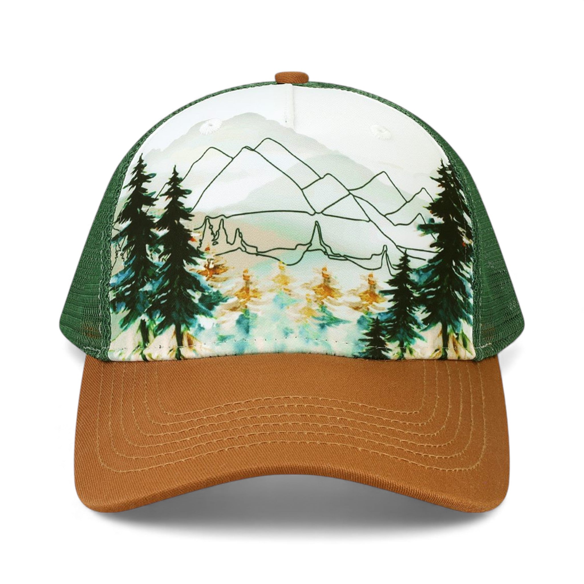 Front view of Locale 5PTKR custom hat in explorer and brown