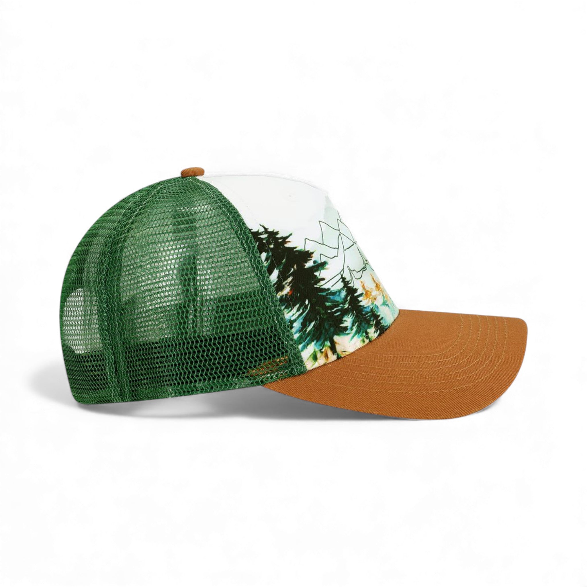Right side view of Locale 5PTKR custom hat in explorer and brown