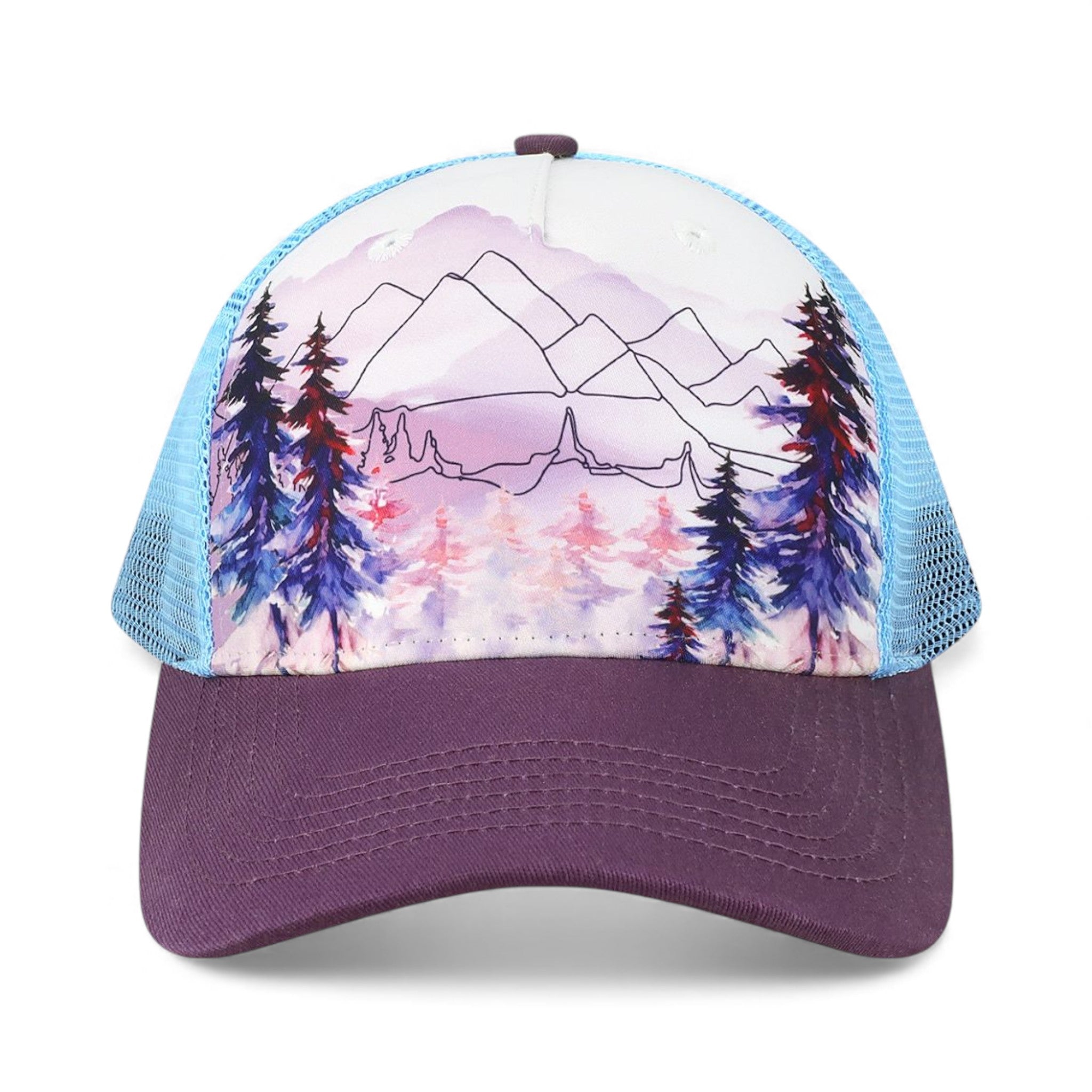 Front view of Locale 5PTKR custom hat in explorer white and plum