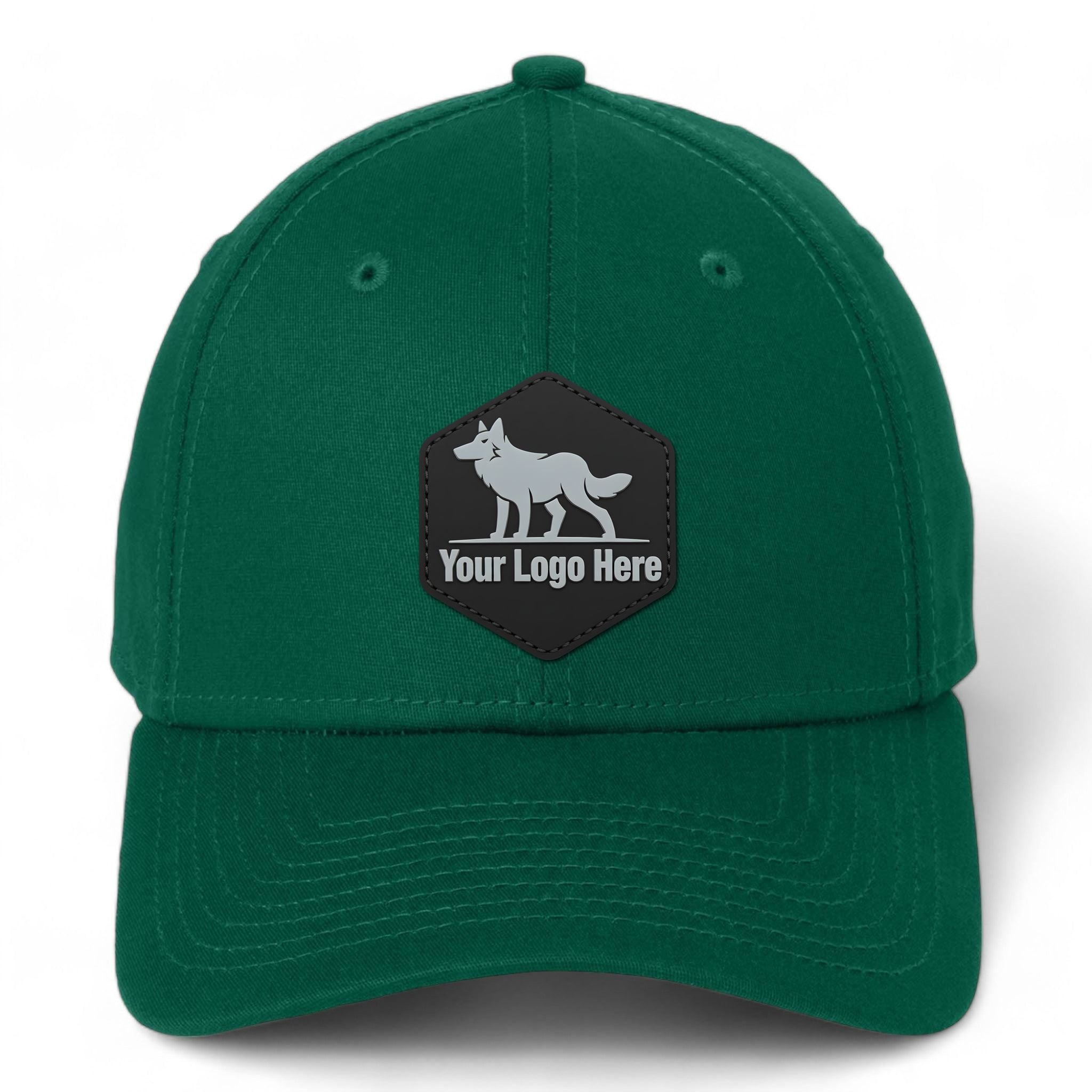 PVC patch preview of New Era NE1000 custom hat in dark green