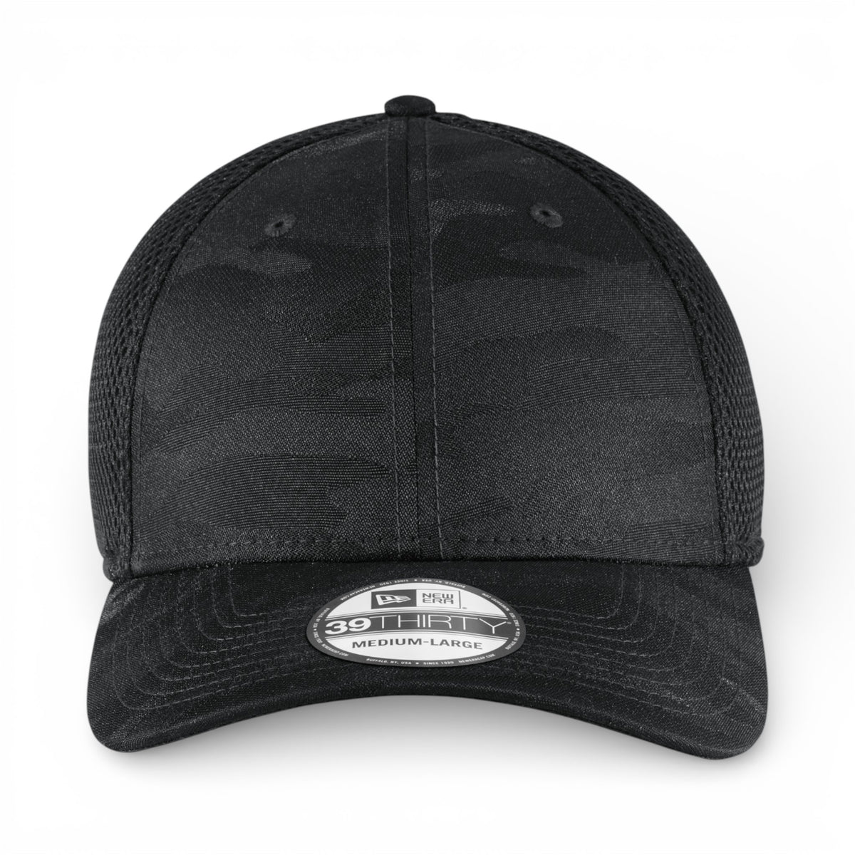 Front view of New Era NE1091 custom hat in black camo