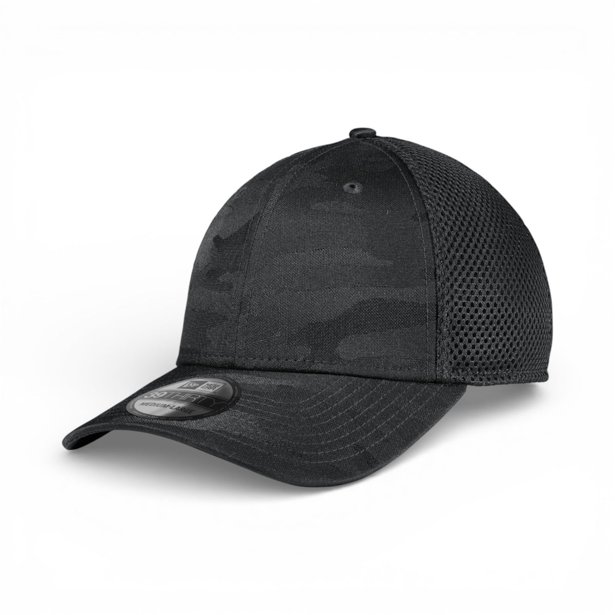 Left side view of New Era NE1091 custom hat in black camo