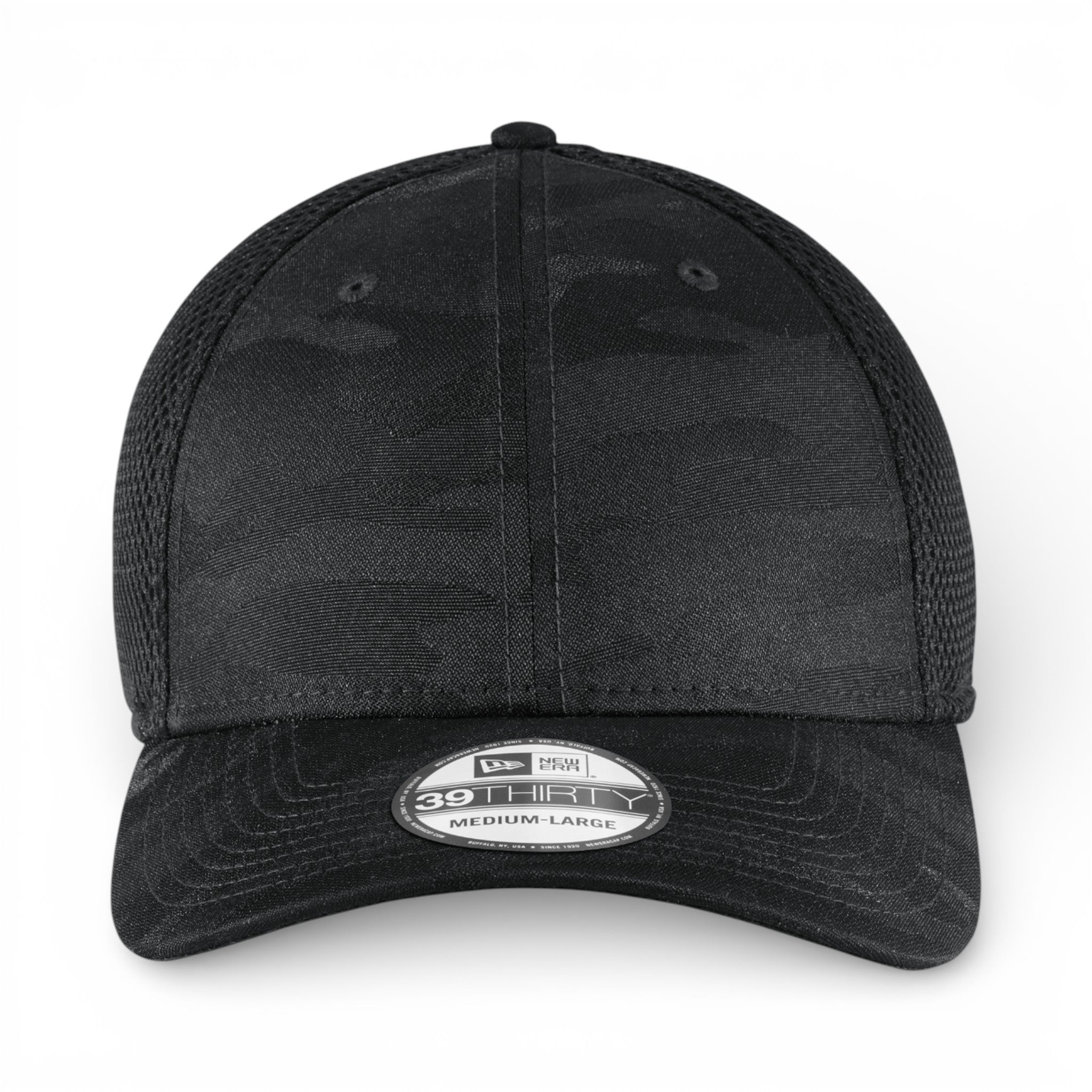 Front view of New Era NE1091 custom hat in black camo