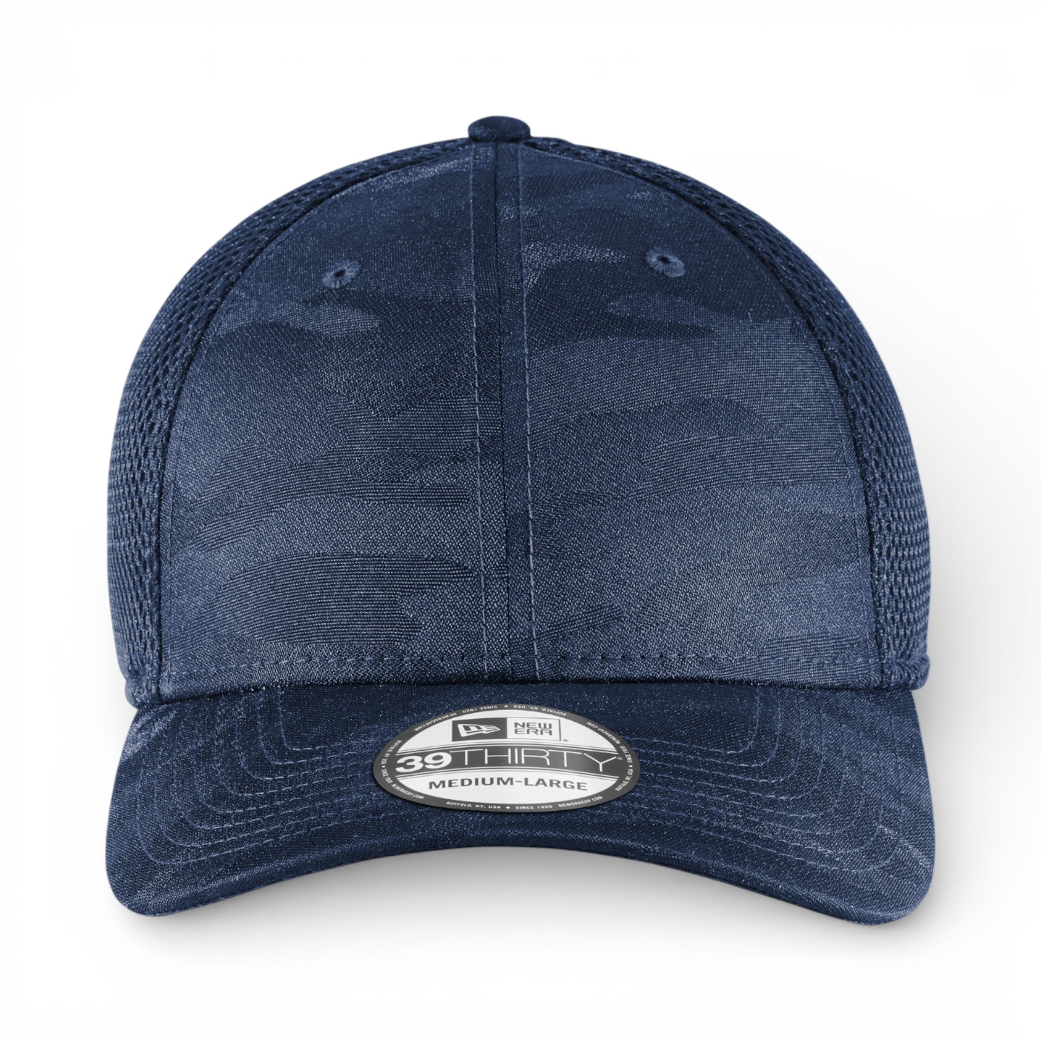 Front view of New Era NE1091 custom hat in navy camo
