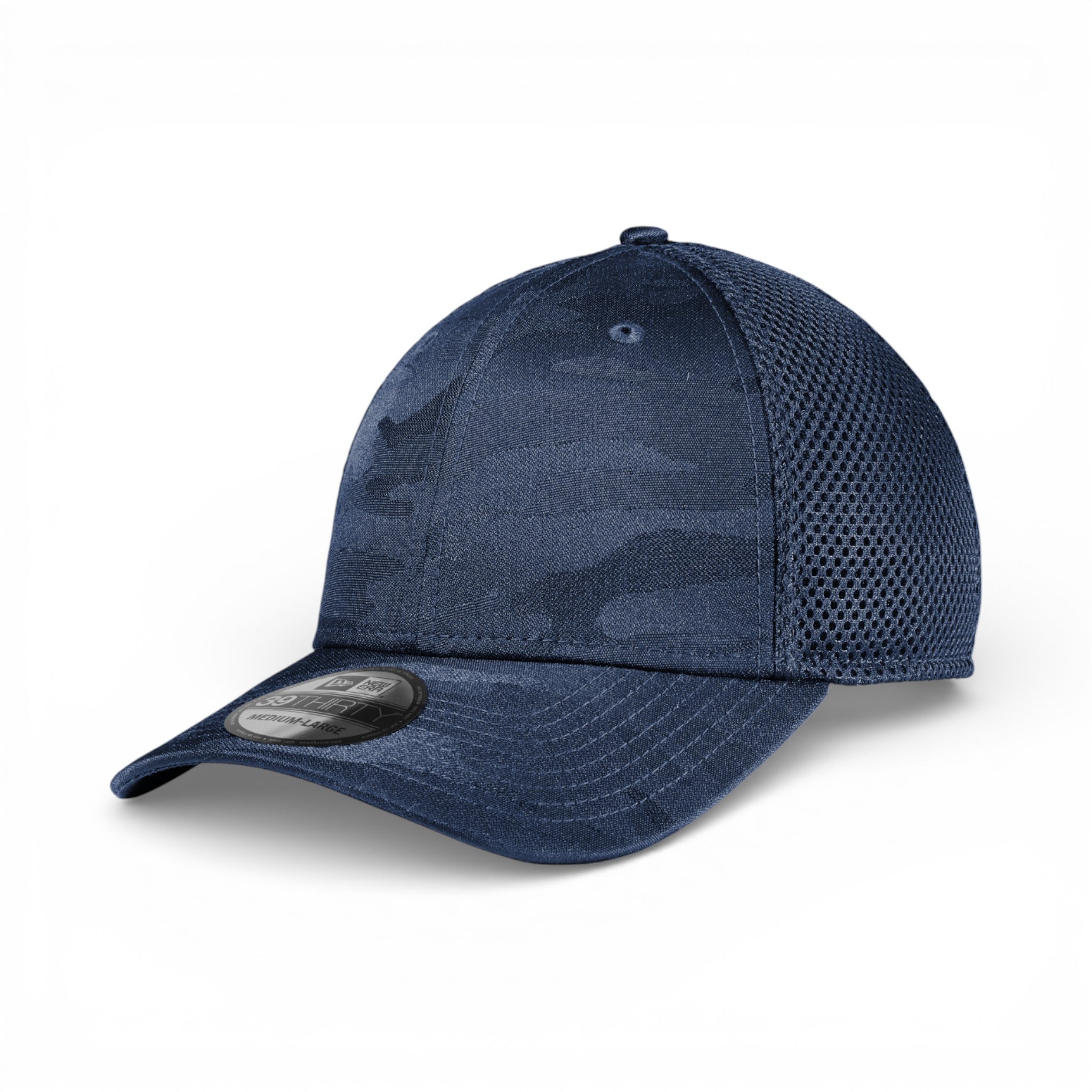 Left side view of New Era NE1091 custom hat in navy camo