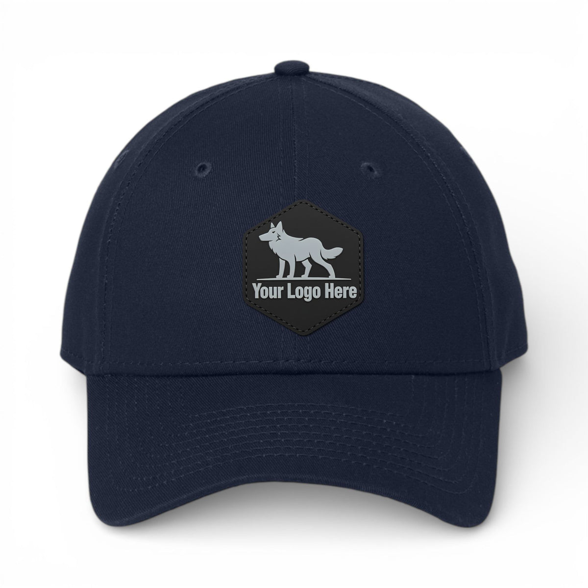 PVC patch preview of New Era NE200 custom hat in deep navy