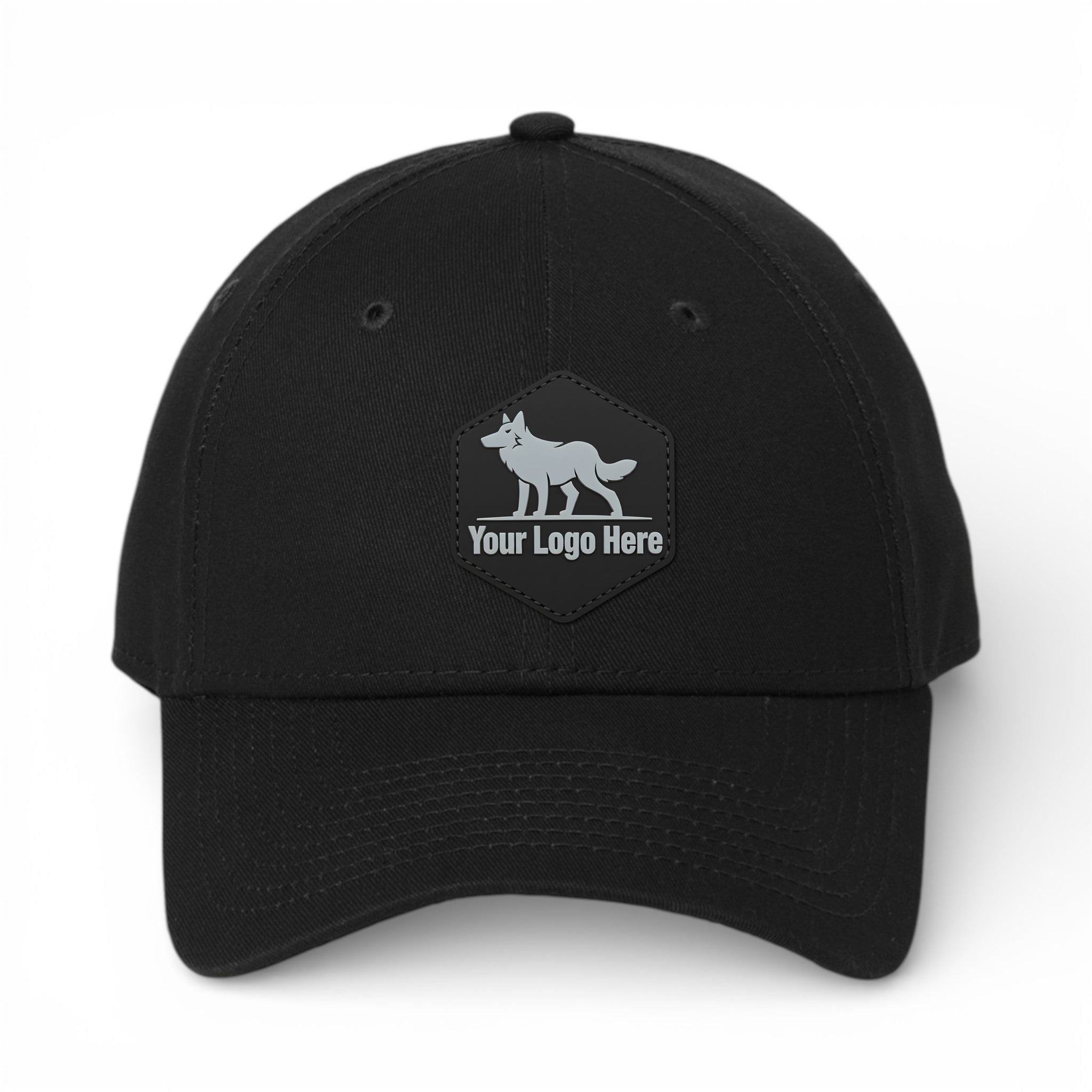 PVC patch preview of New Era NE200 custom hat in black