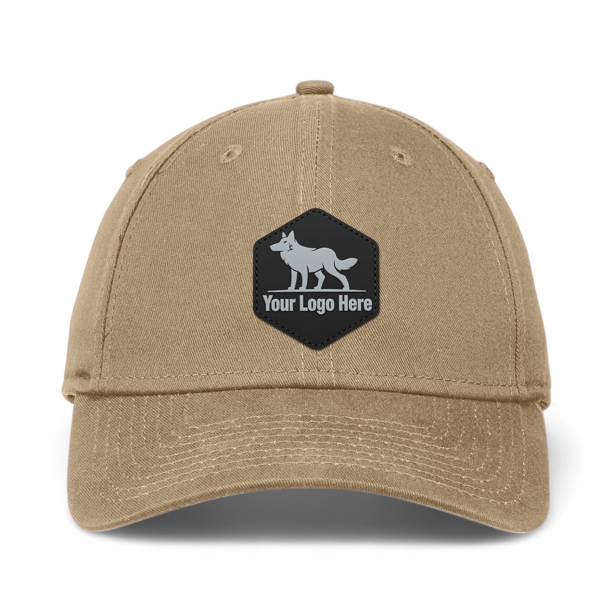 PVC patch preview of New Era NE200 custom hat in khaki