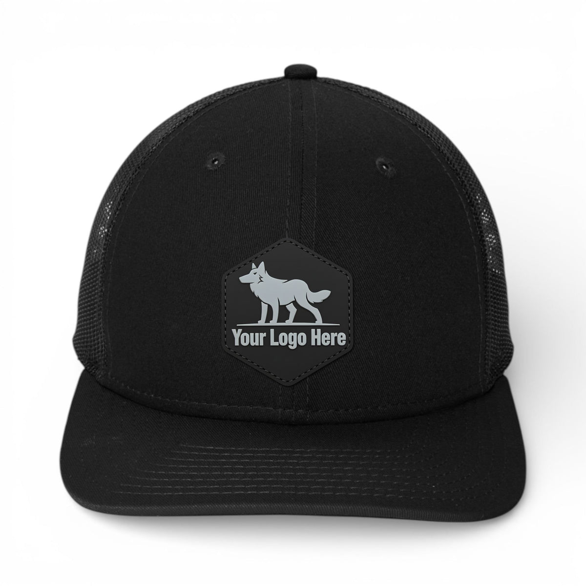 PVC patch preview of New Era NE207 custom hat in black
