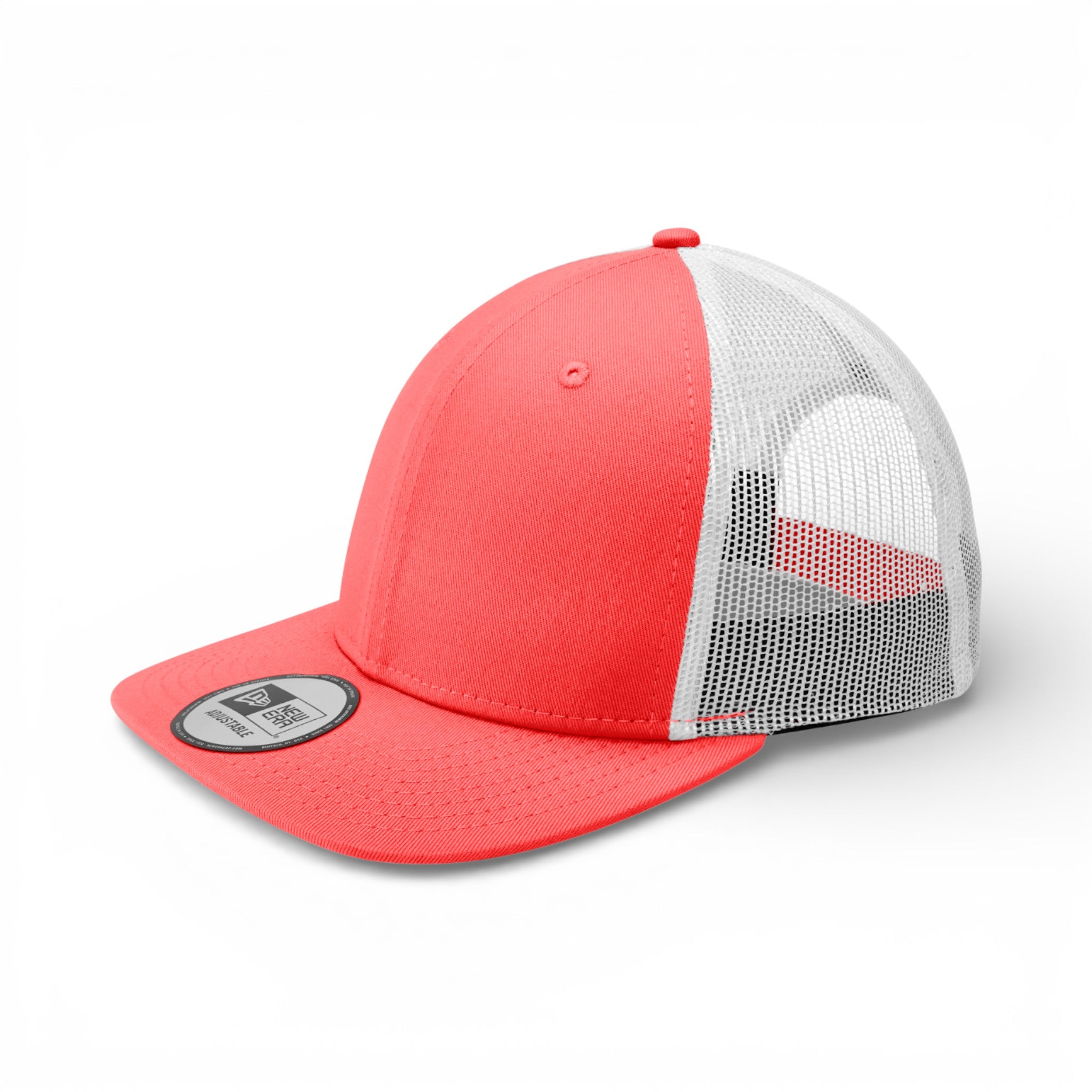Left side view of New Era NE207 custom hat in coral and white