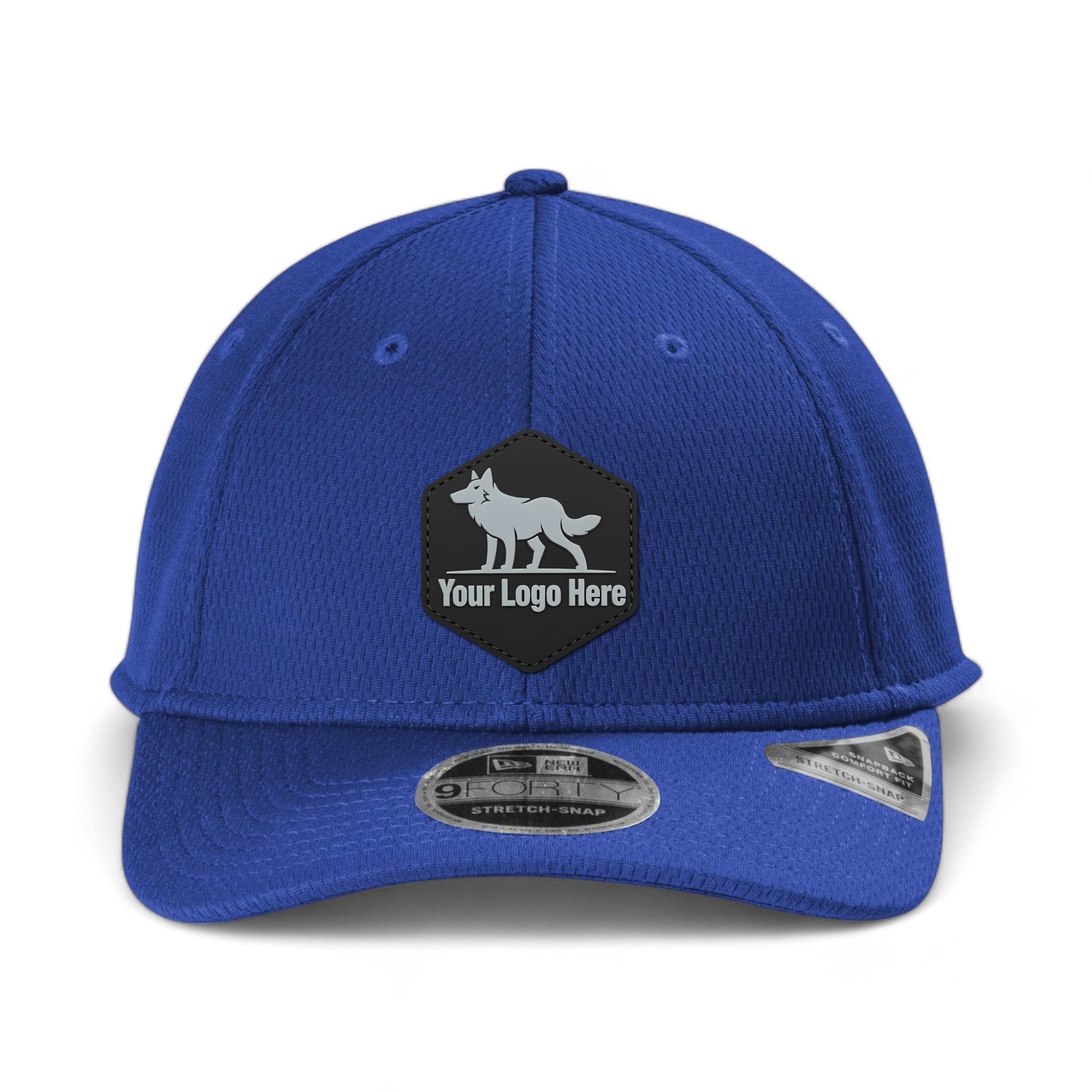 PVC patch preview of New Era NE209 custom hat in royal