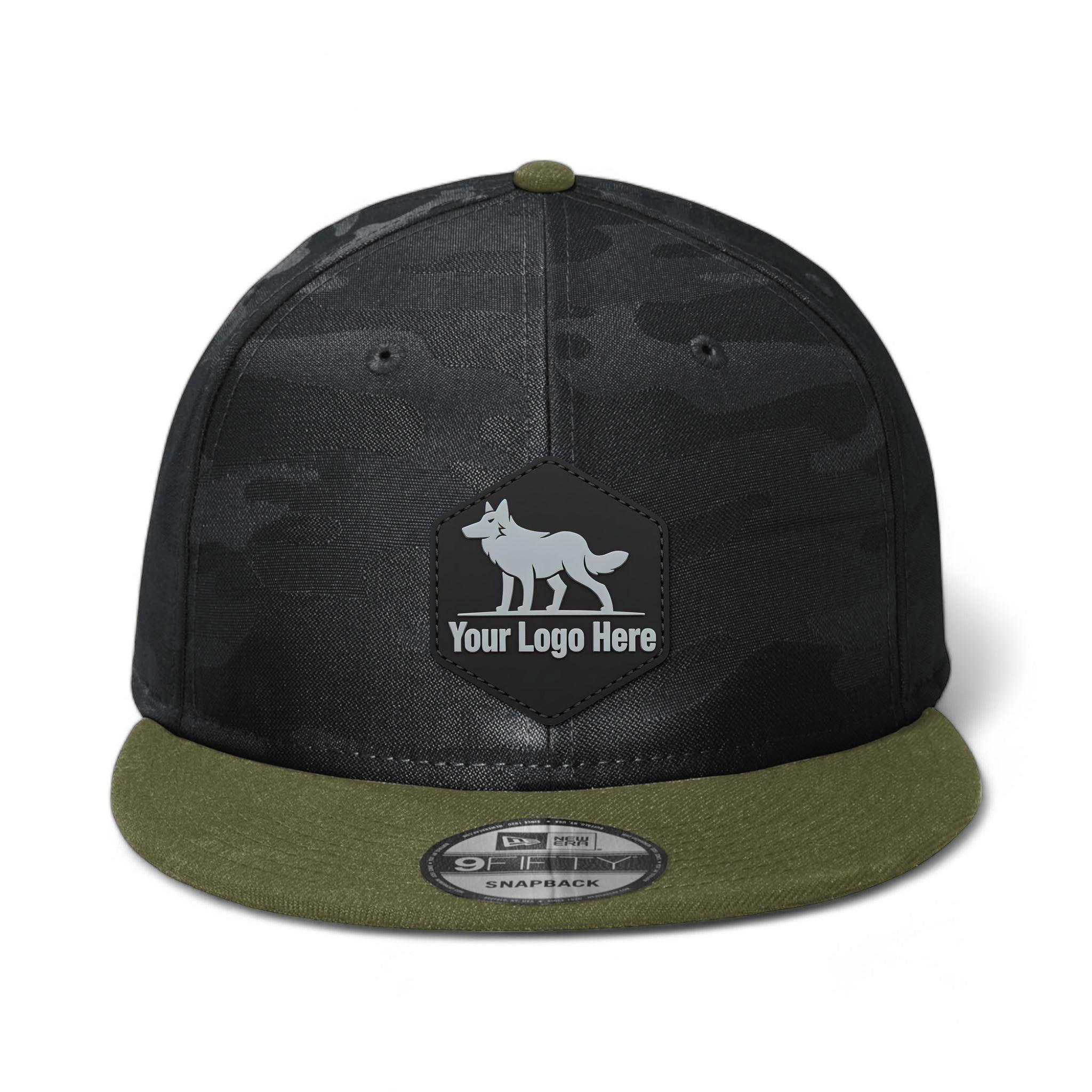 PVC patch preview of New Era NE407 custom hat in army and black camo