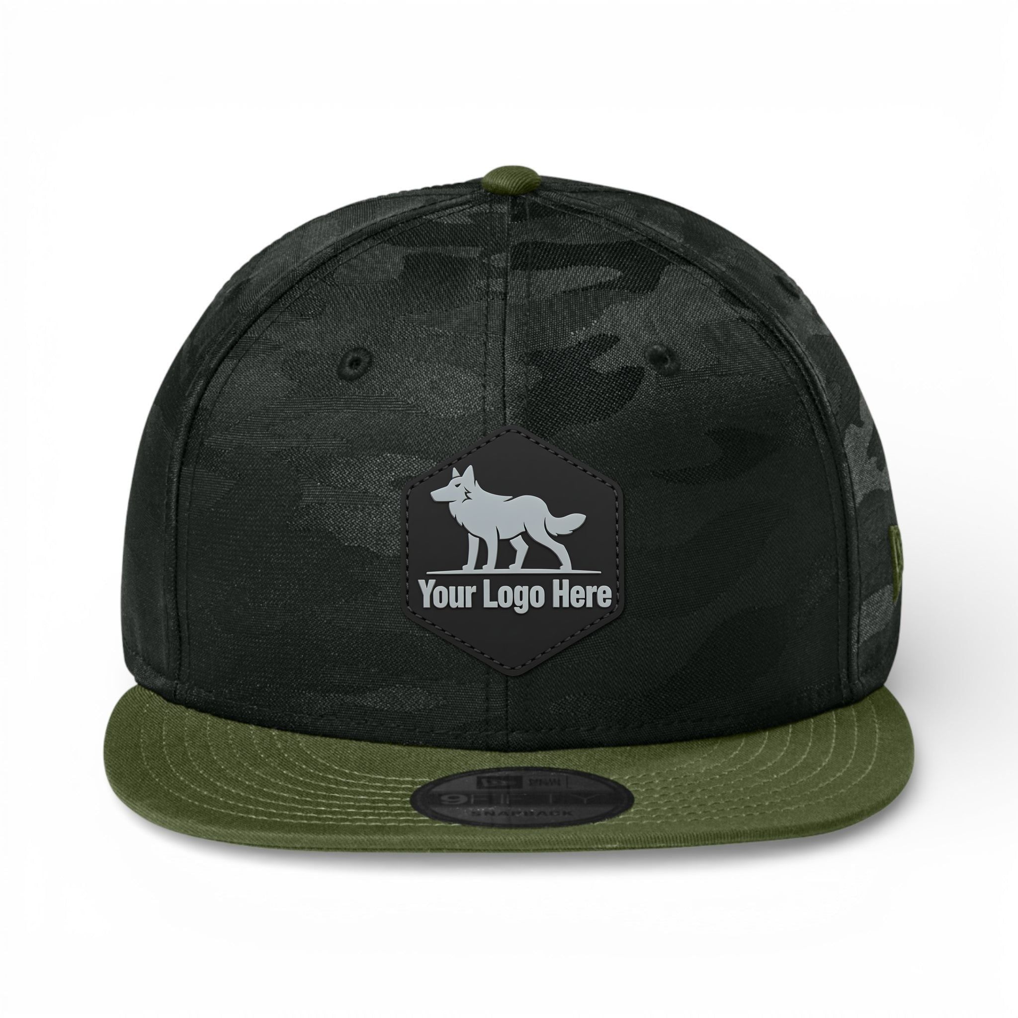 PVC patch preview of New Era NE407 custom hat in flag army and black camo