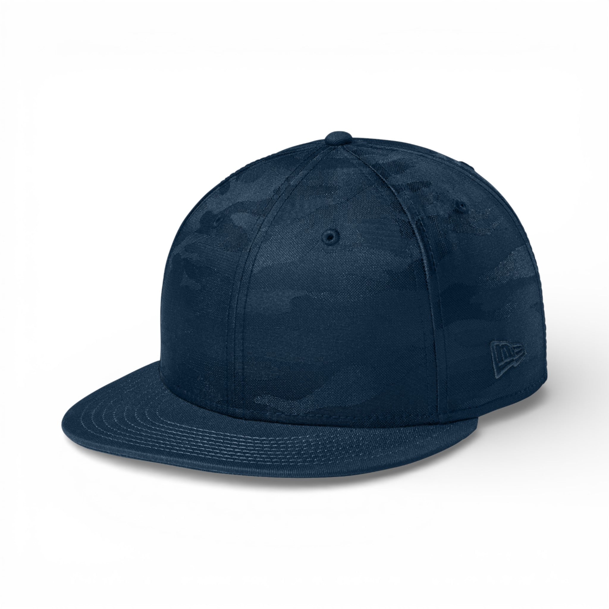 Left side view of New Era NE407 custom hat in flag deep navy and deep navy camo