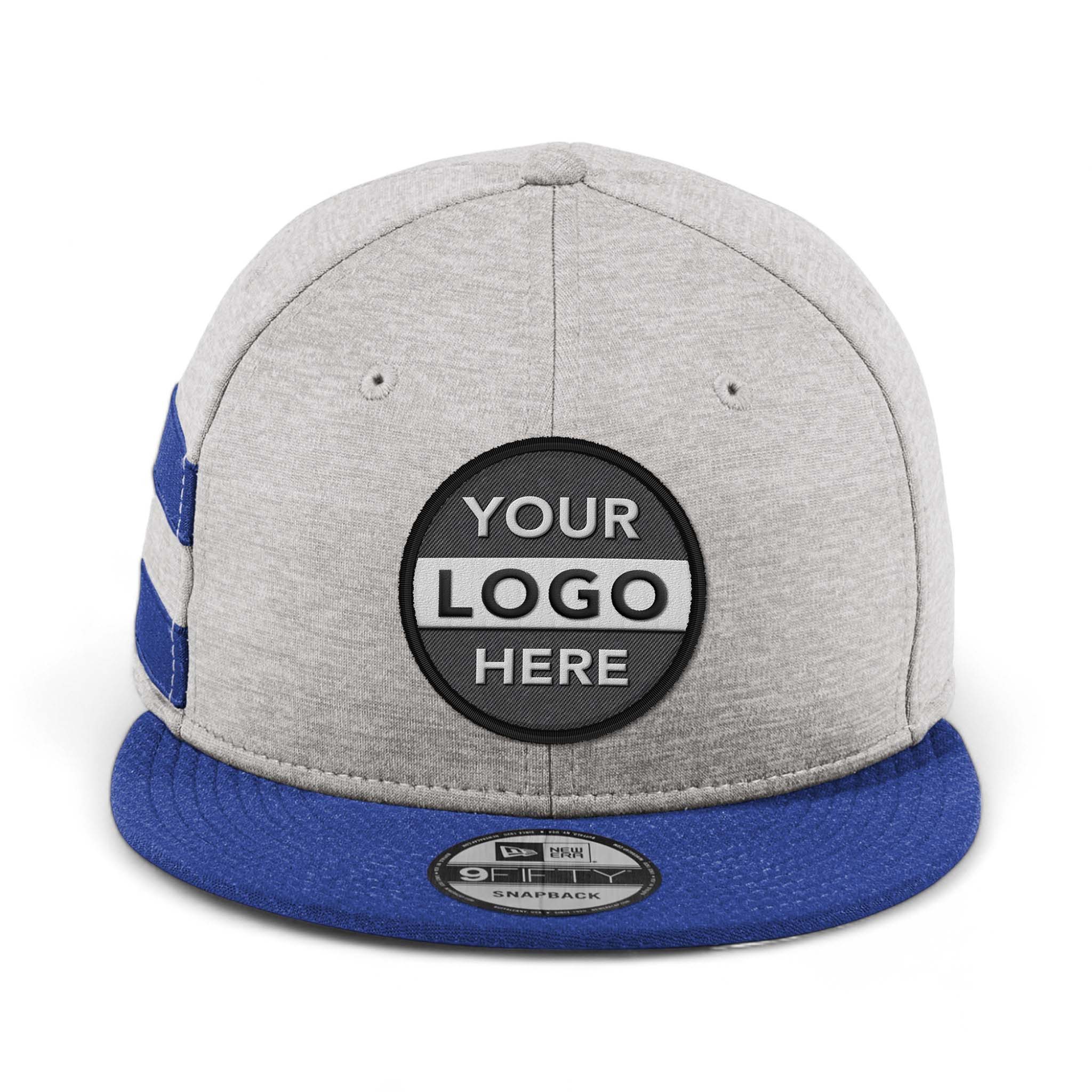 New Era NE408 custom embroidered patch hat in shadow heather and royal