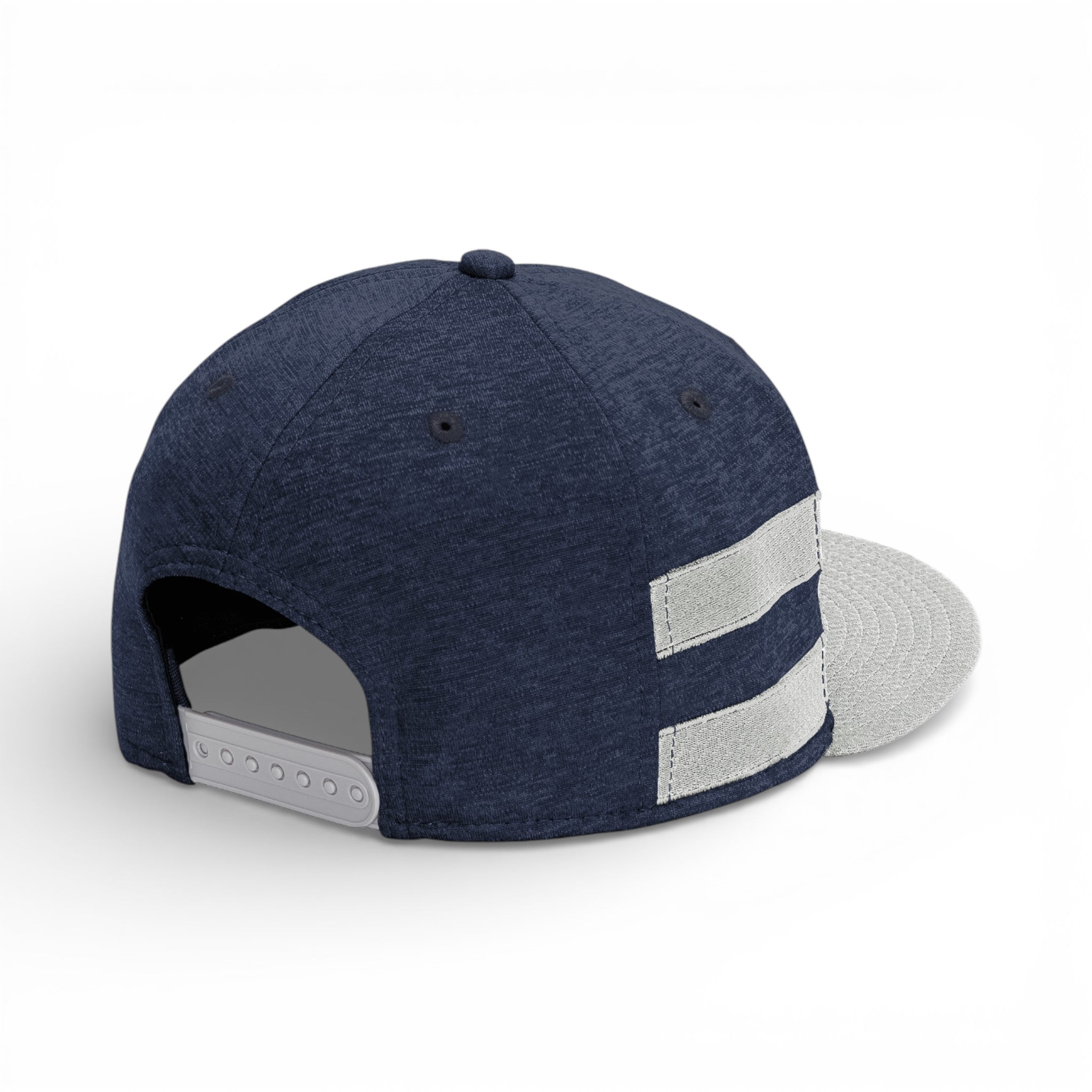 Back view of New Era NE408 custom hat in navy shadow heather and grey