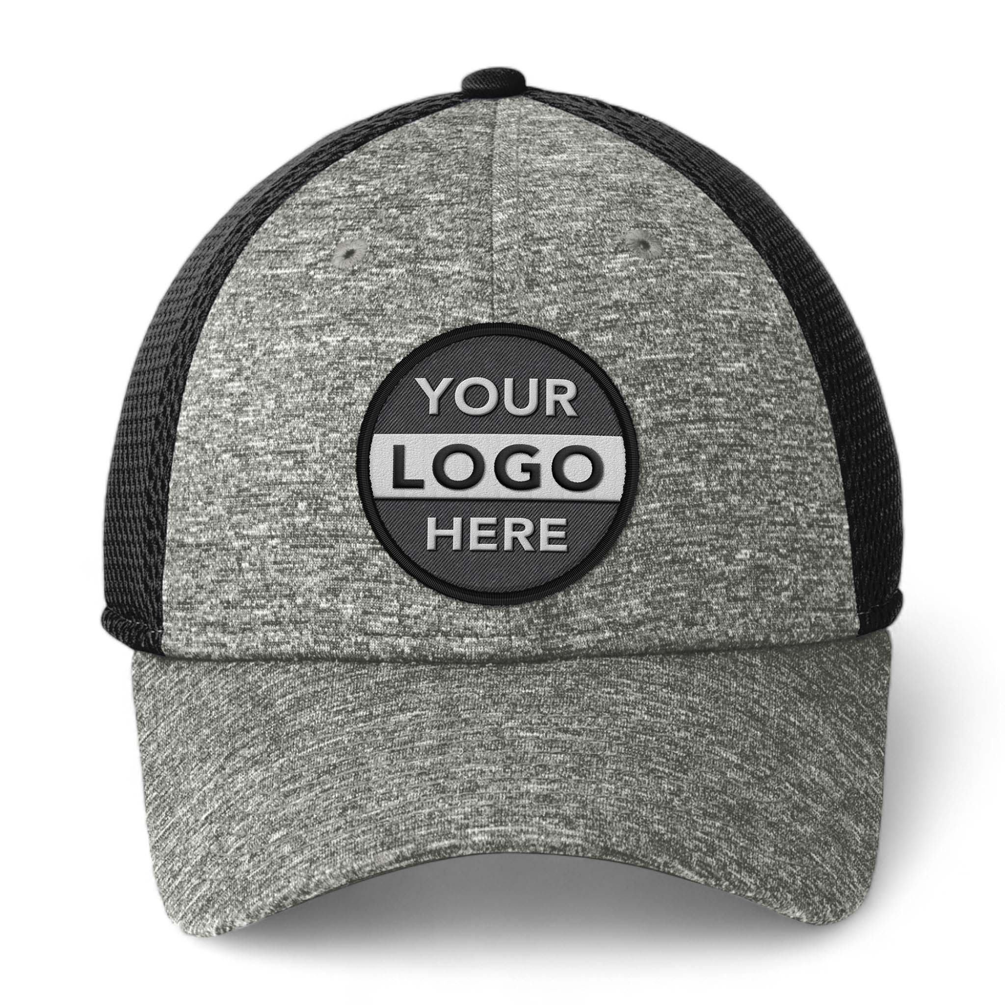 New Era NE702 custom embroidered patch hat in black and shadow heather