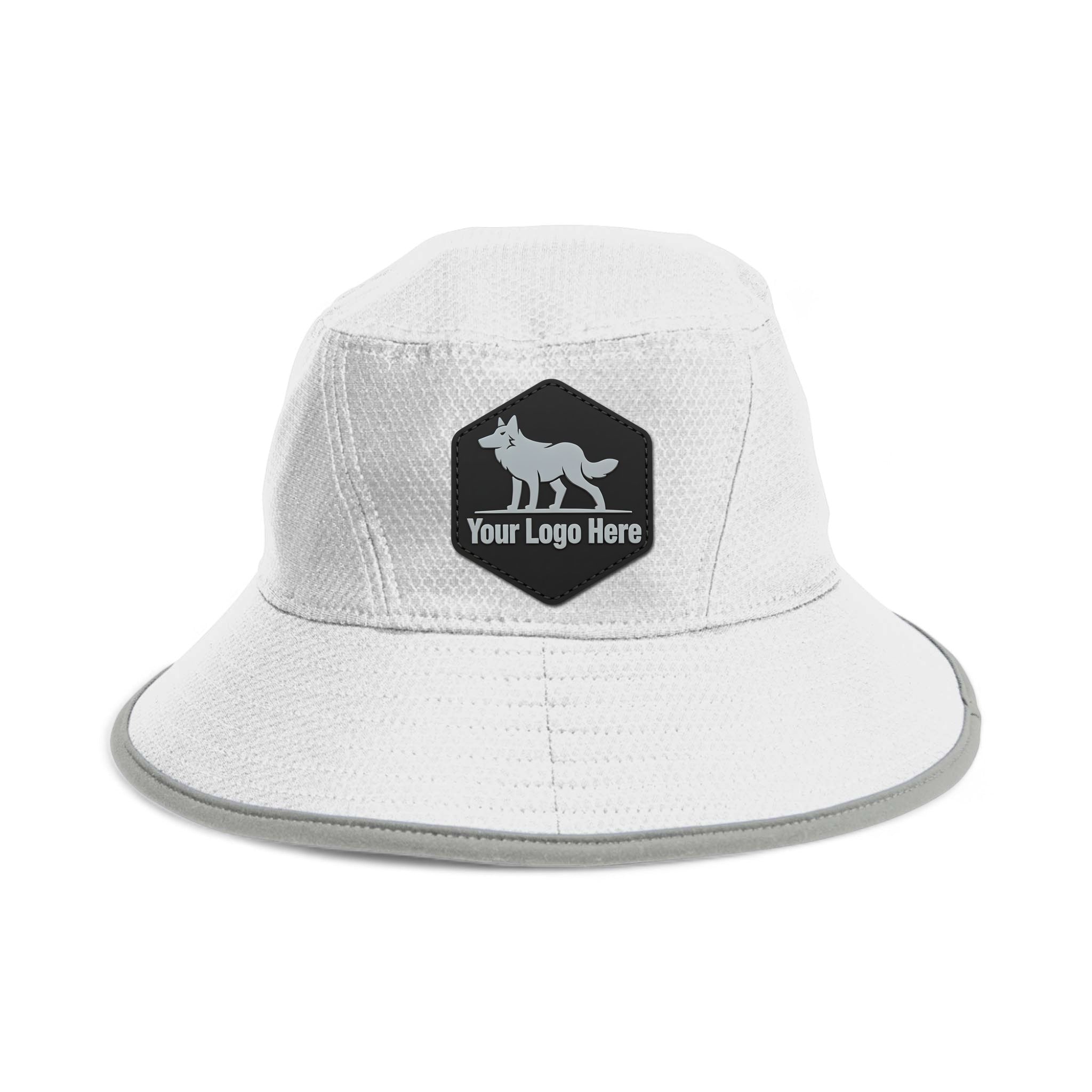 PVC patch preview of New Era NE800 custom hat in white and rainstorm grey