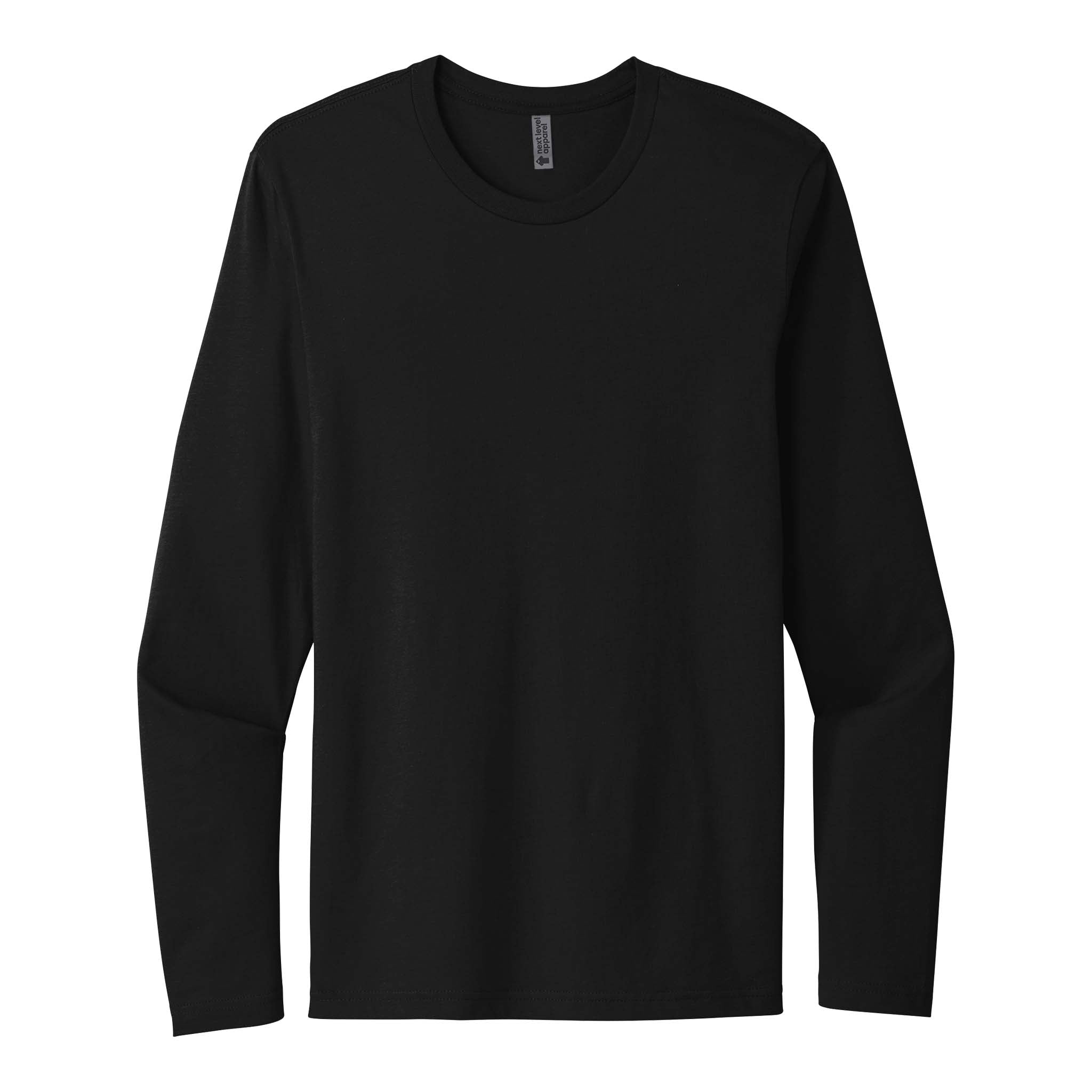 Next Level Apparel 3601 custom long sleeve t-shirt in black, front view