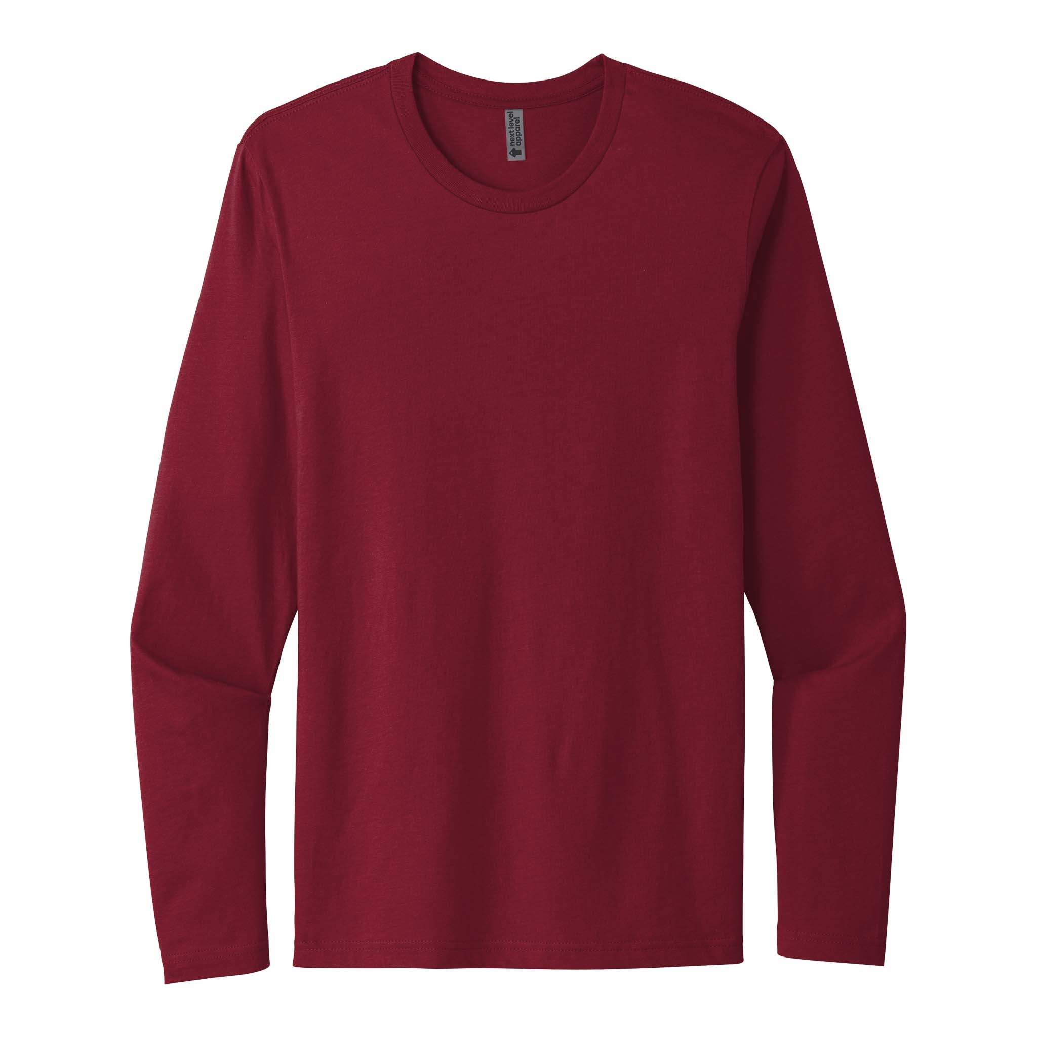 Next Level Apparel 3601 custom long sleeve t-shirt in cardinal, front view