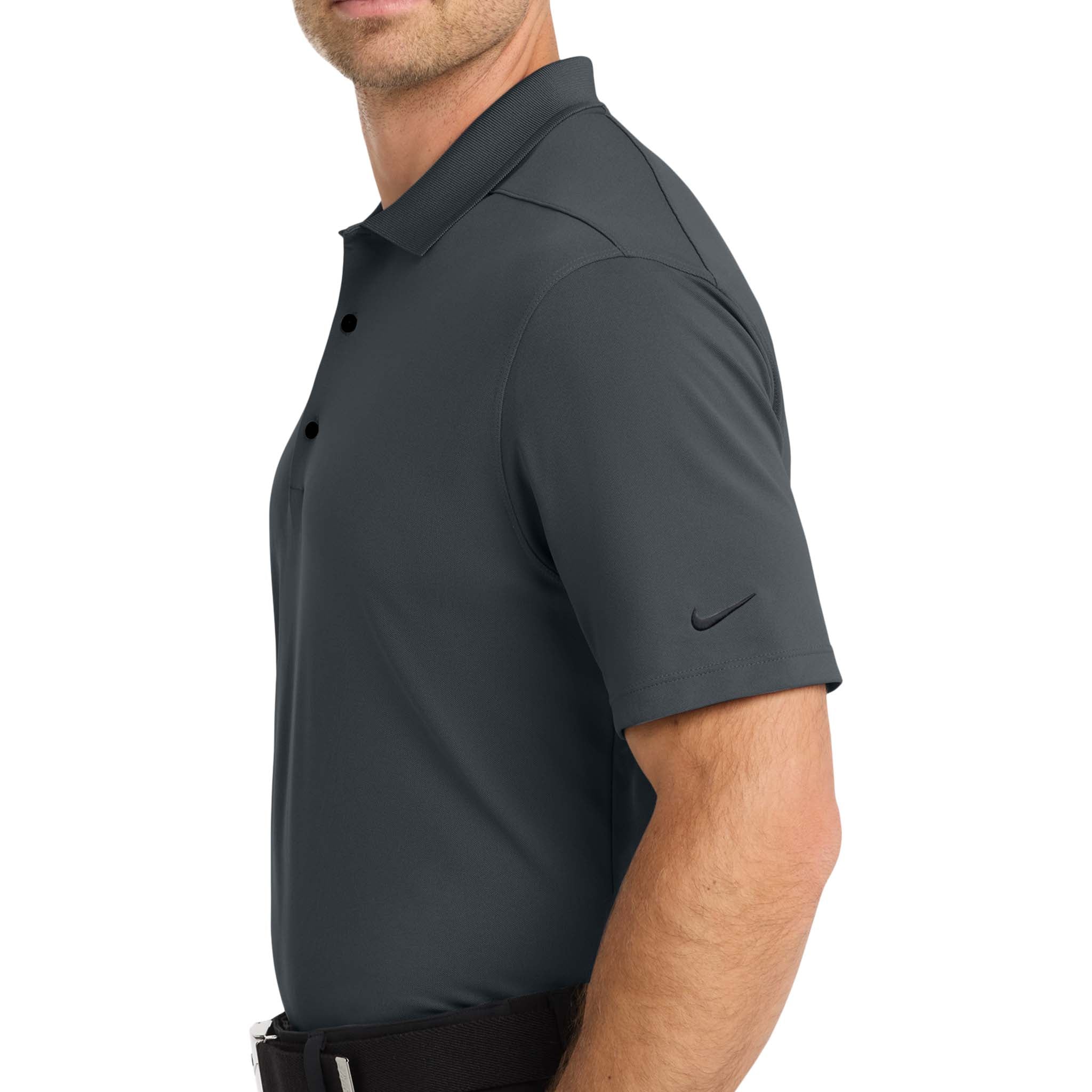 Nike NKDC1963 custom polo in anthracite, left side view