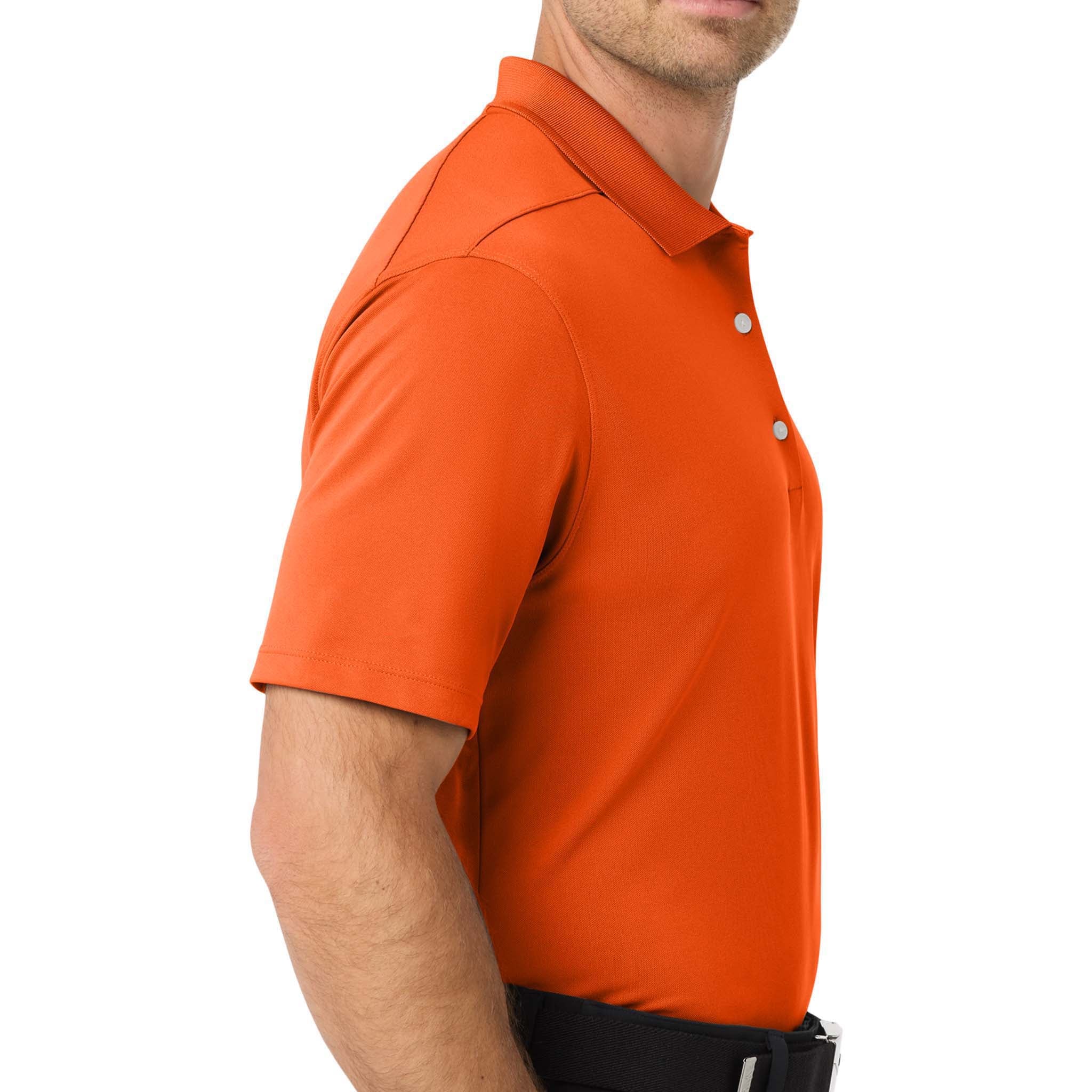 Nike NKDC1963 custom polo in brilliant orange, right side view