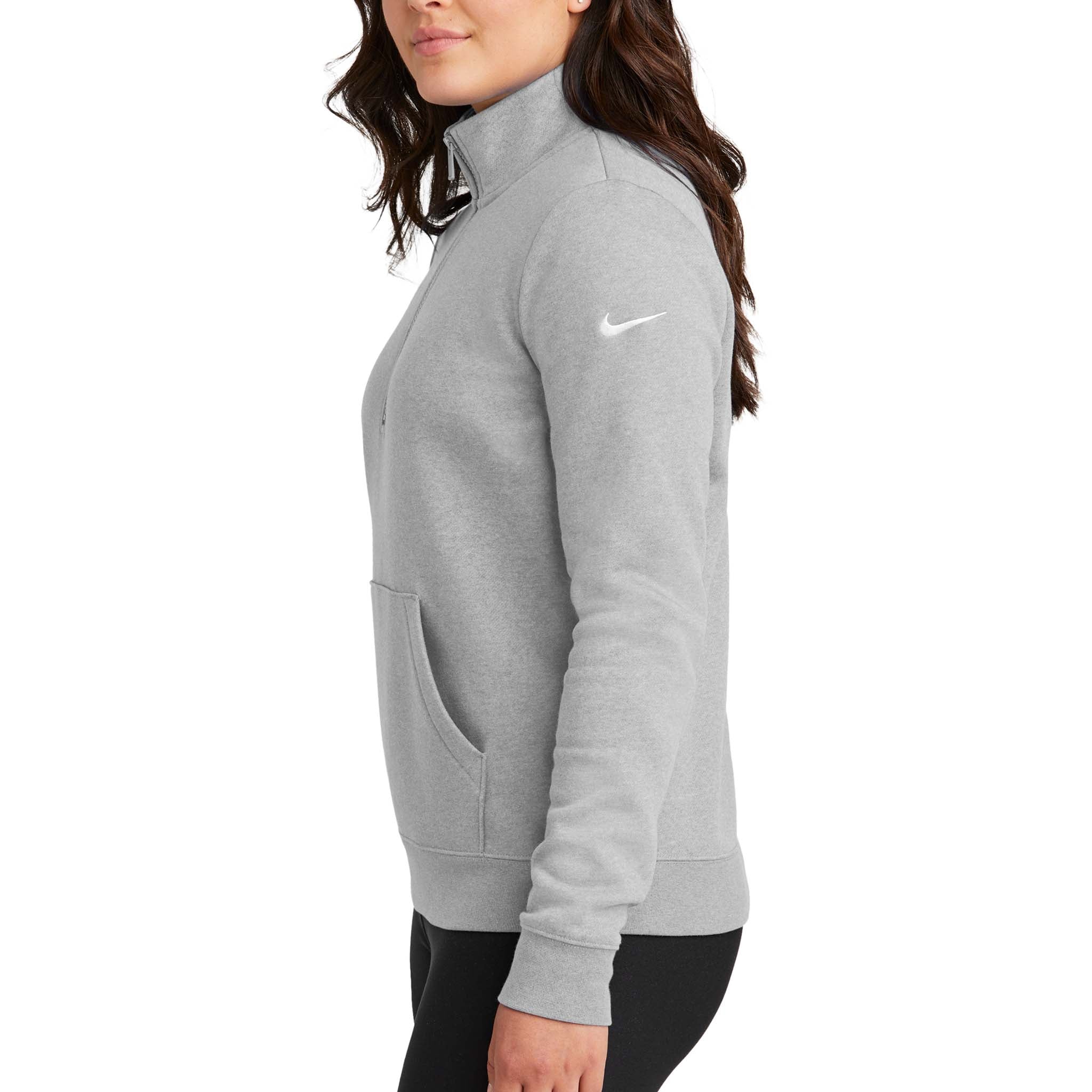 Nike NKDX6720 custom quarter-zip in dark grey heather, left side view