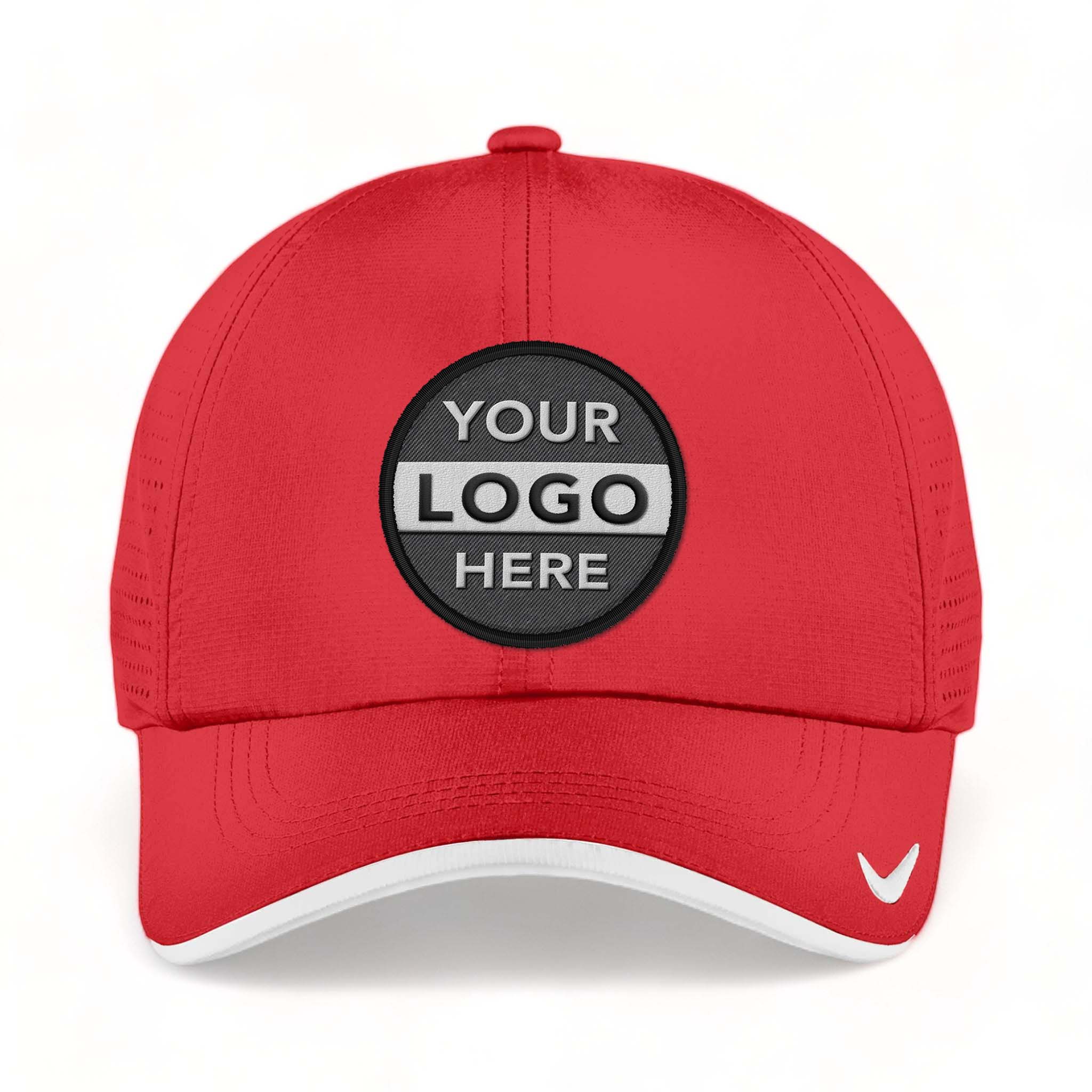 Nike NKFB6445 custom embroidered patch hat in university red and white