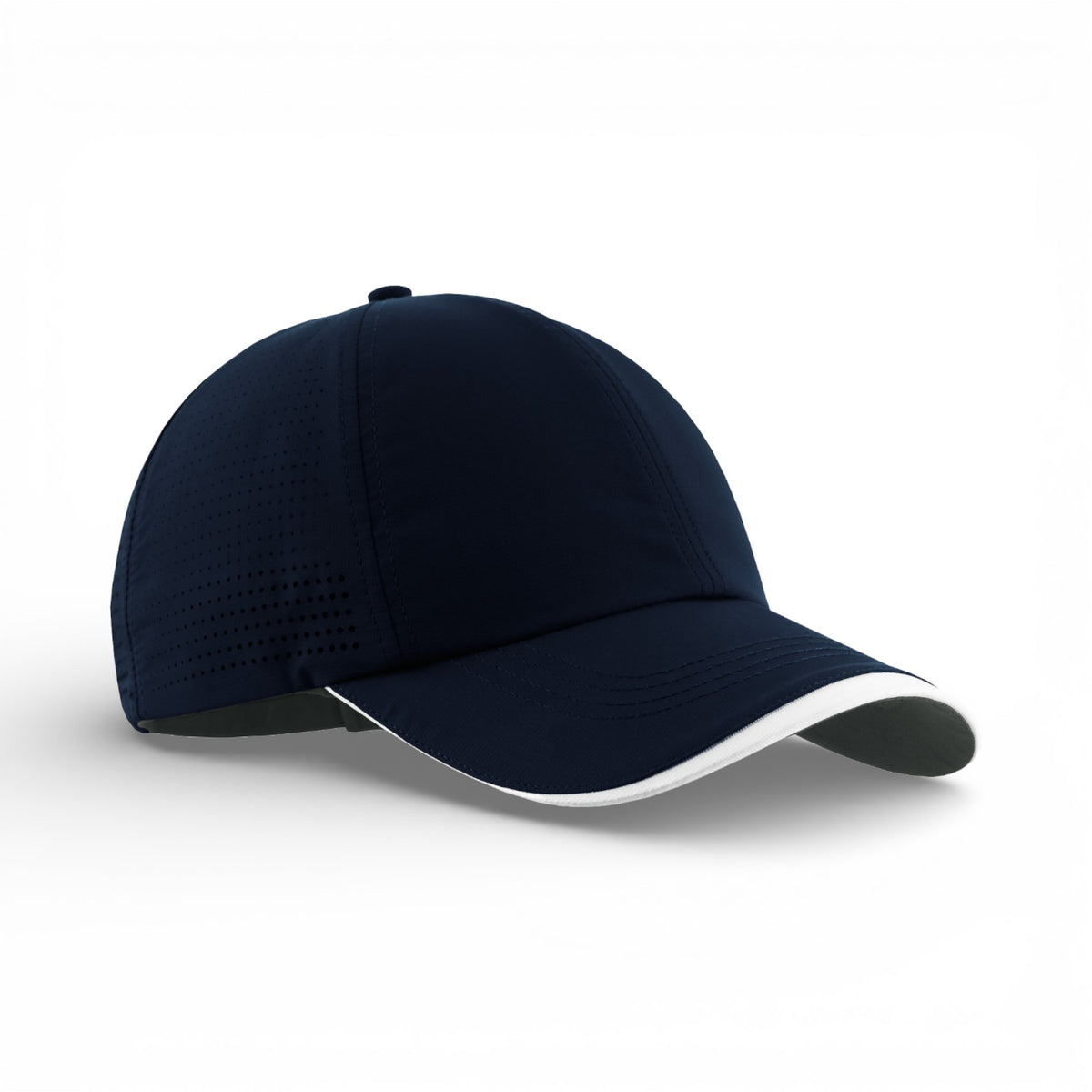Right side view of Nike NKFB6445 custom hat in navy and white