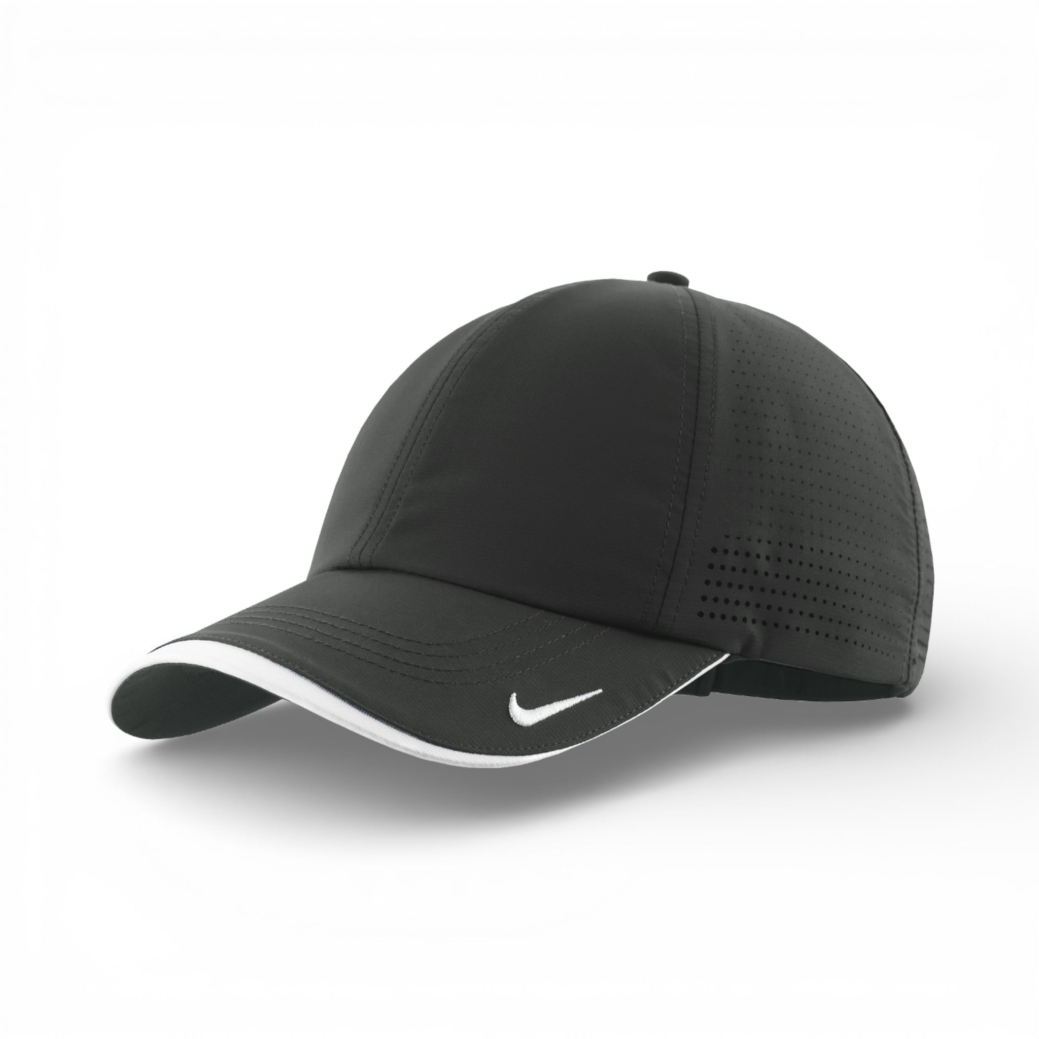 Left side view of Nike NKFB6445 custom hat in anthracite and white
