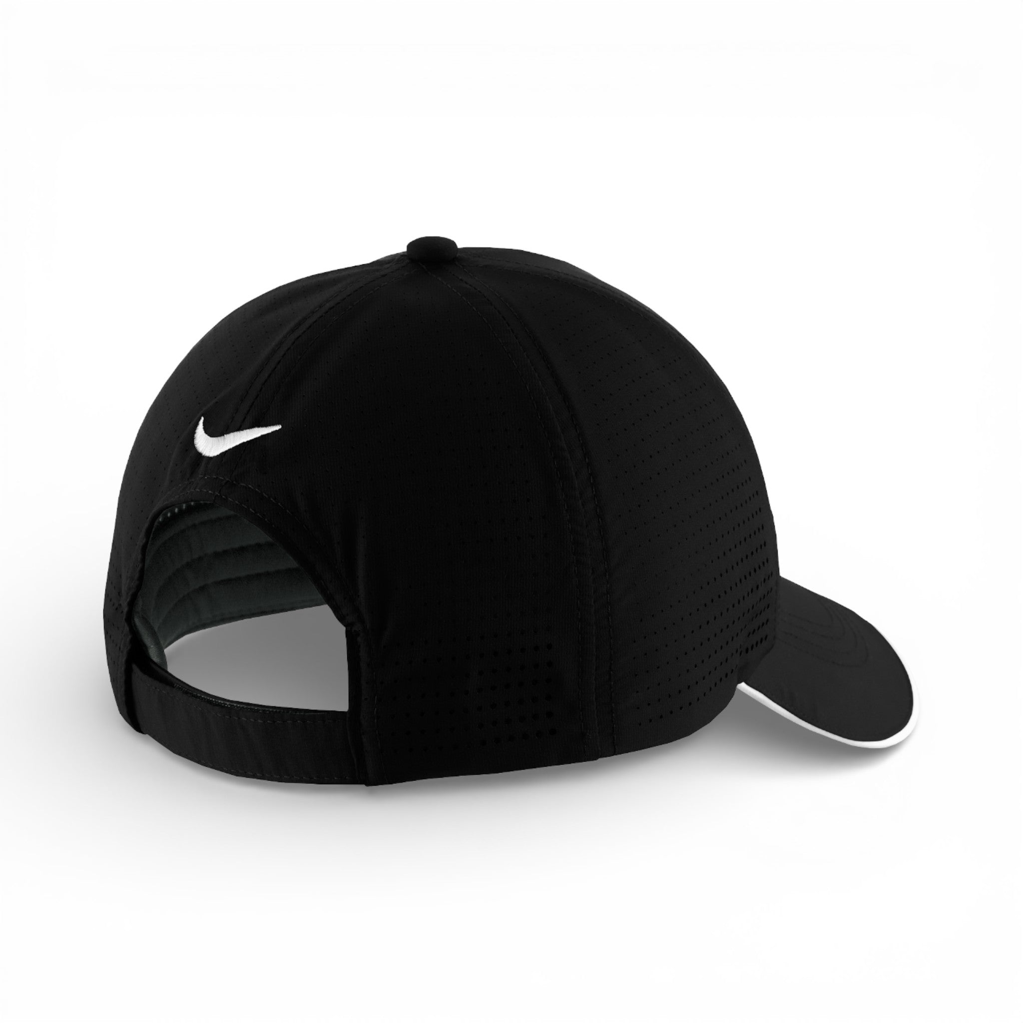 Back view of Nike NKFB6445 custom hat in black and white