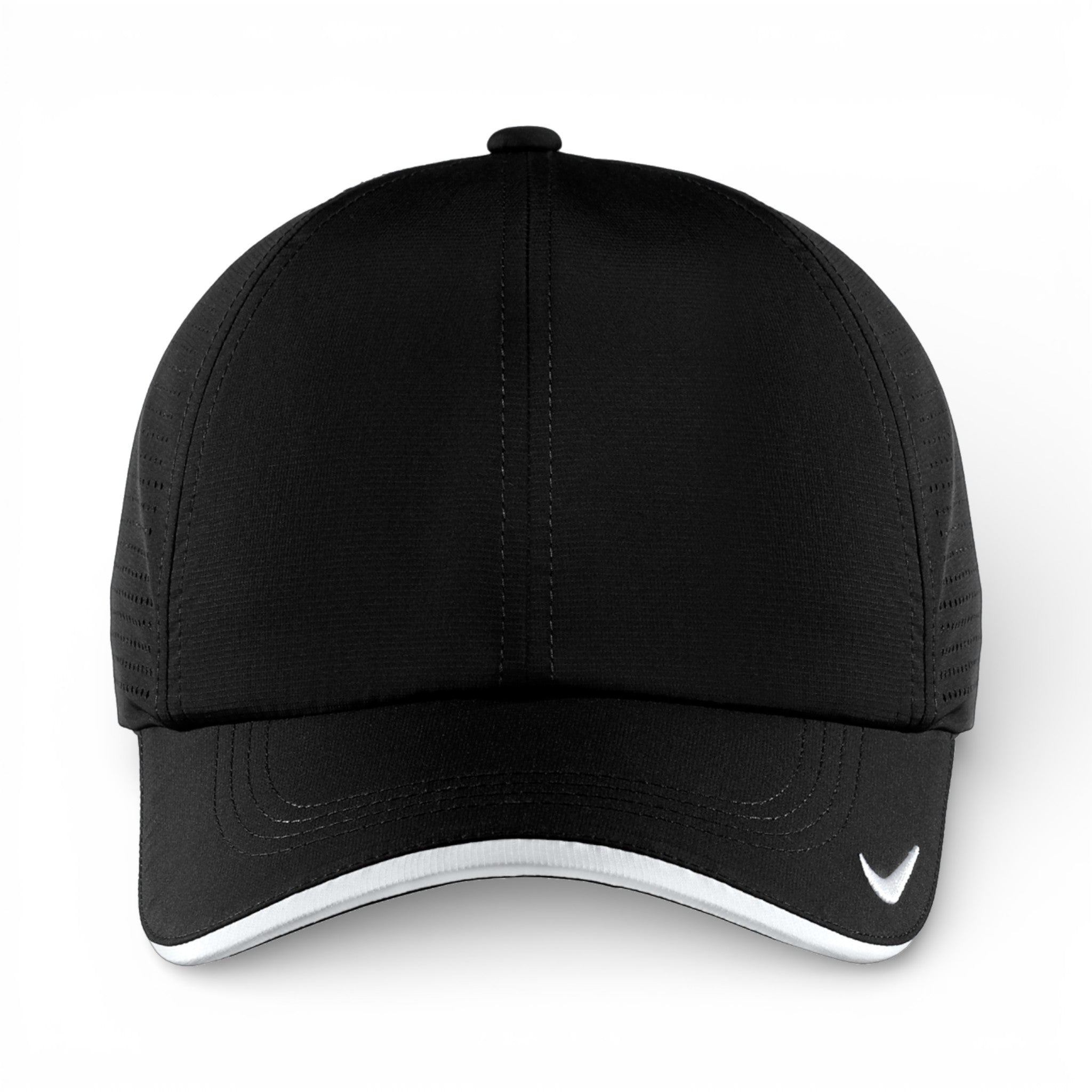 Front view of Nike NKFB6445 custom hat in black and white