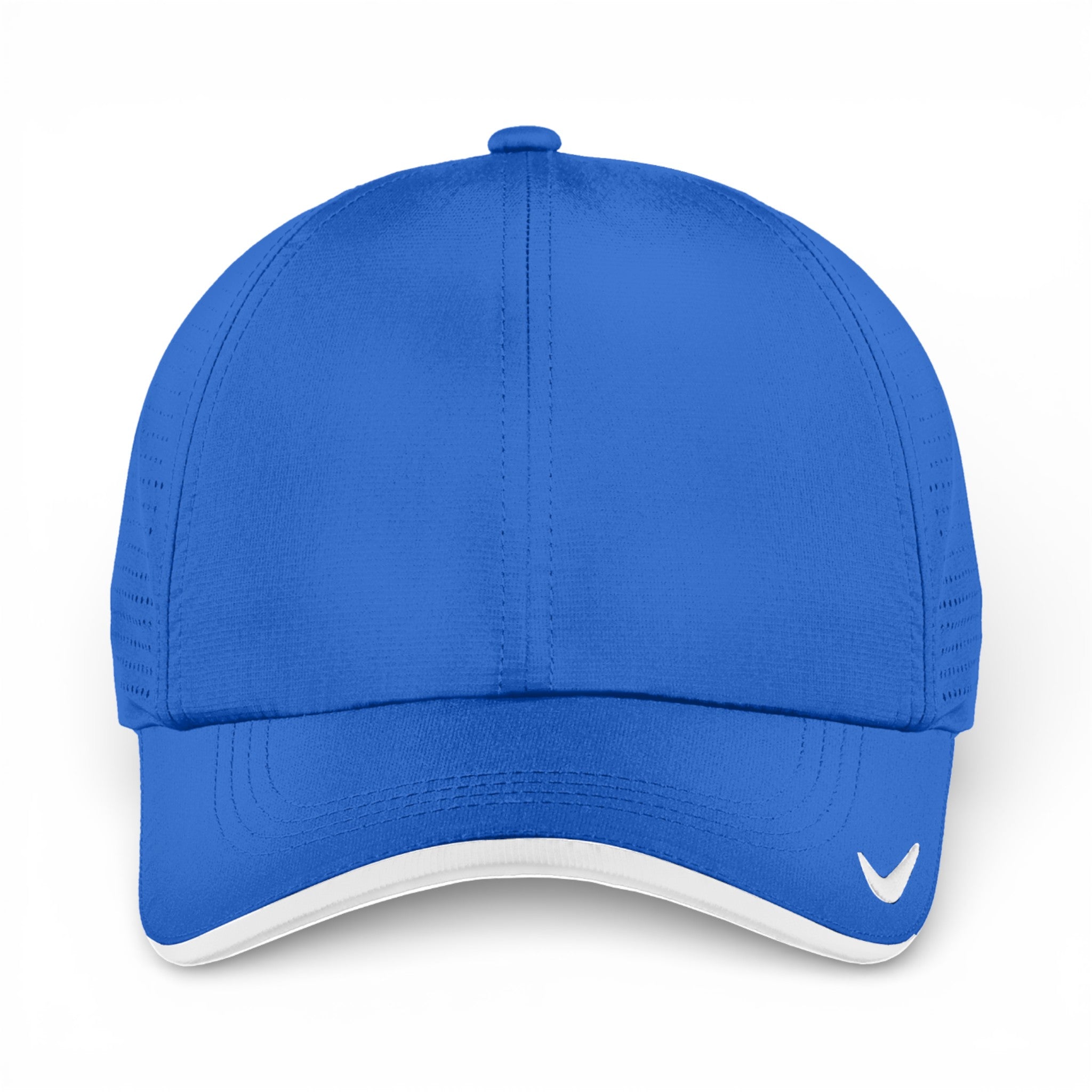 Front view of Nike NKFB6445 custom hat in game royal and white
