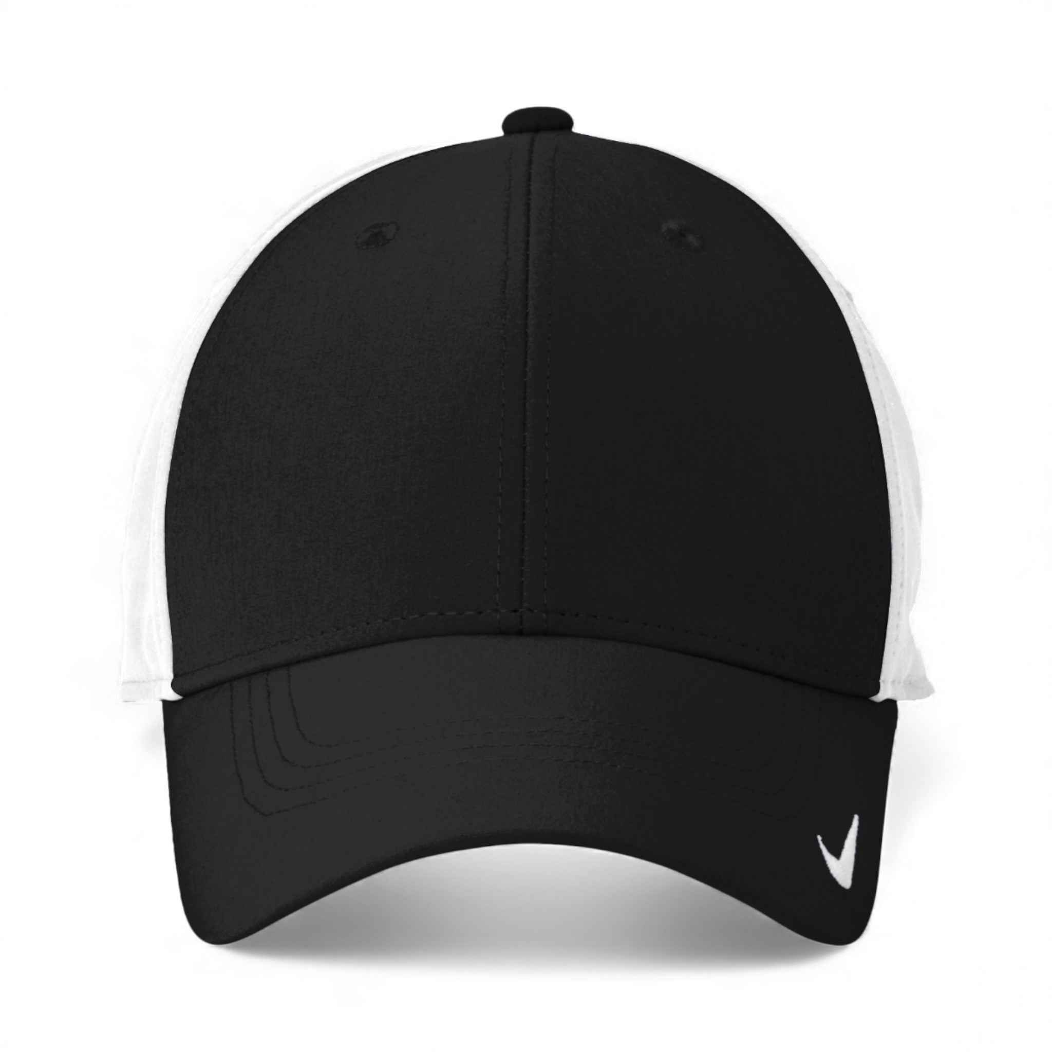 Front view of Nike NKFB6447 custom hat in black and white